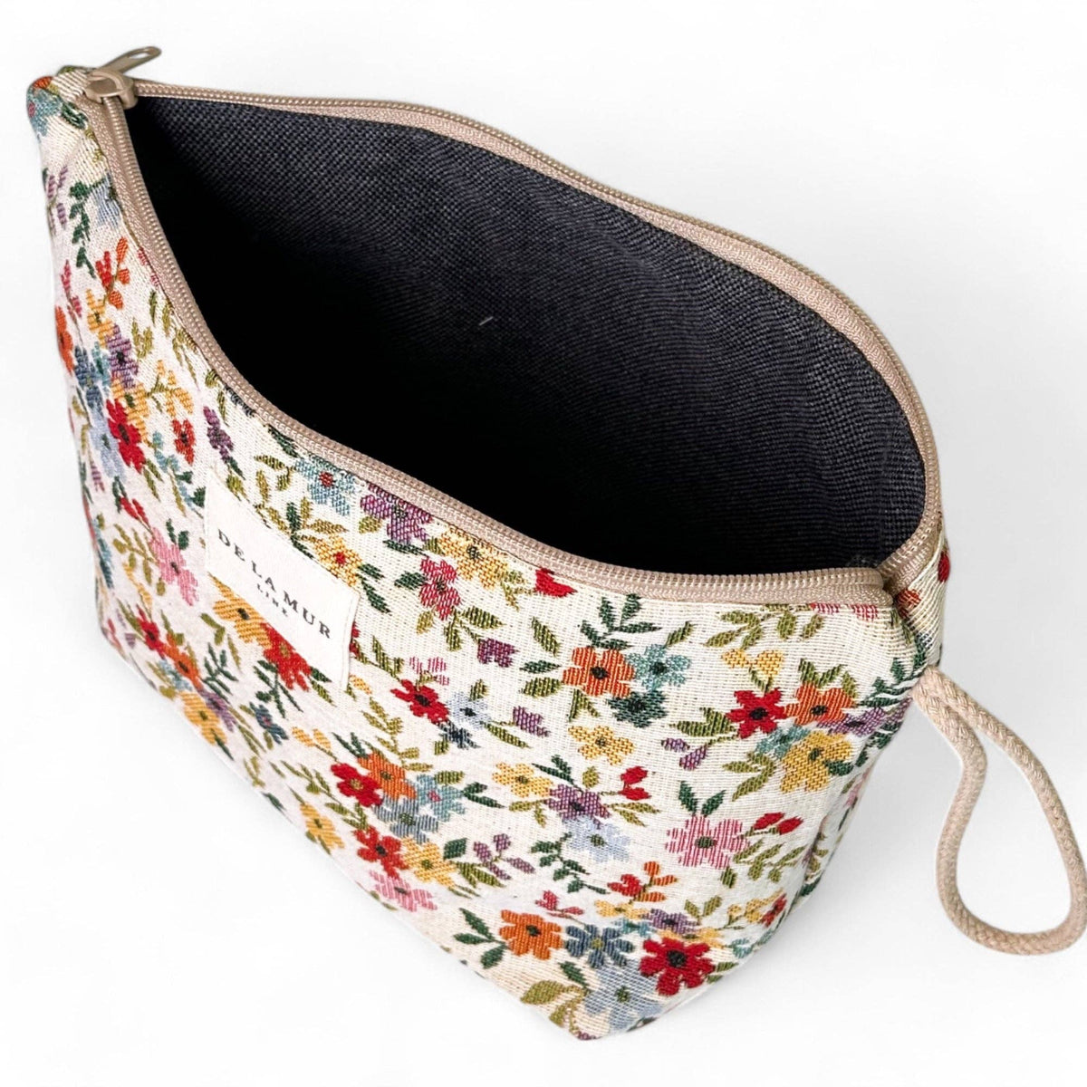 Floral Jacquard Large Makeup Bag | Made in Spain | Ethical Accessory DE LA MUR LINE US Inc