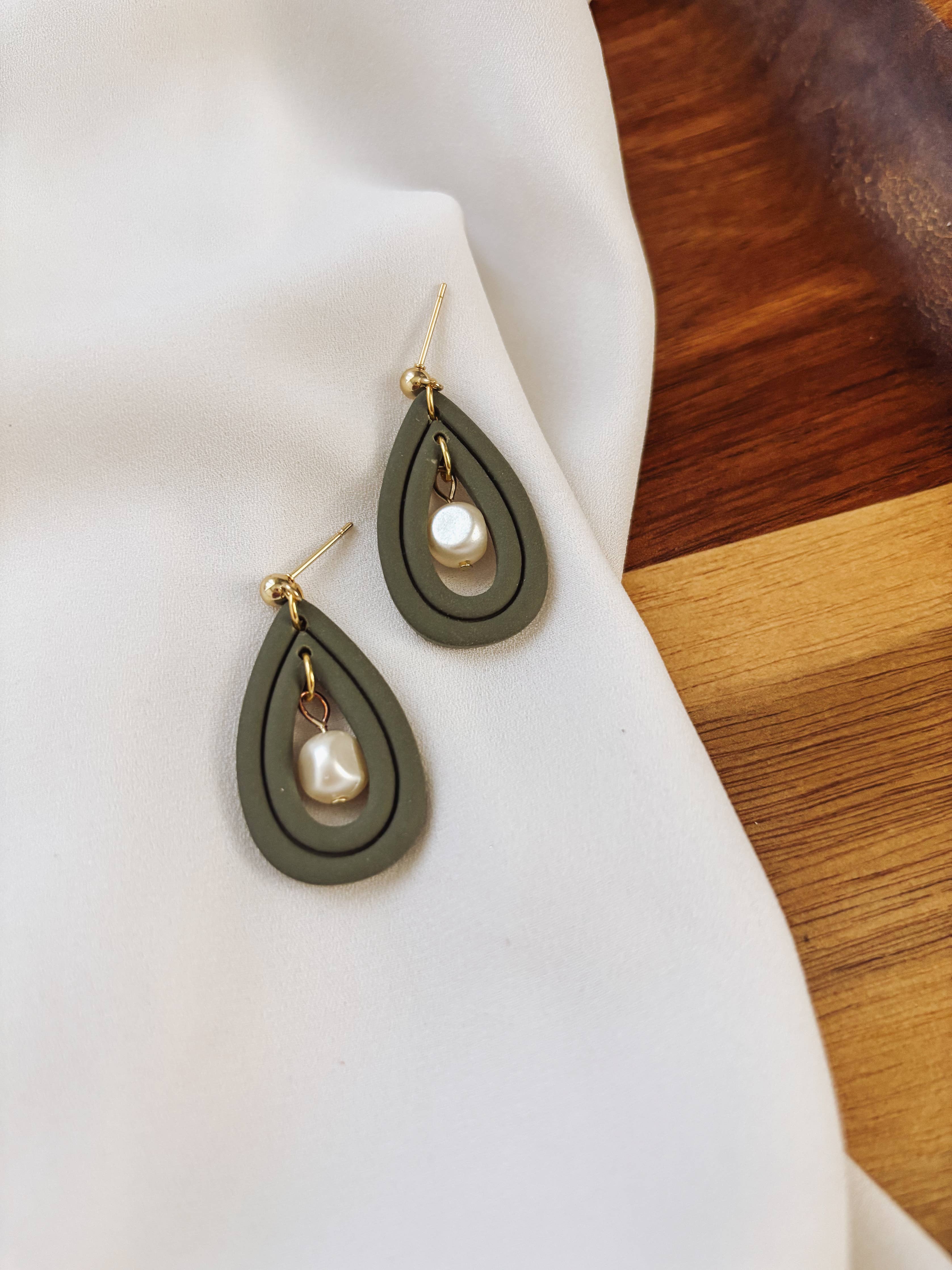 Textured Clay Teardrop Earrings with Pearls - Placed by Grace