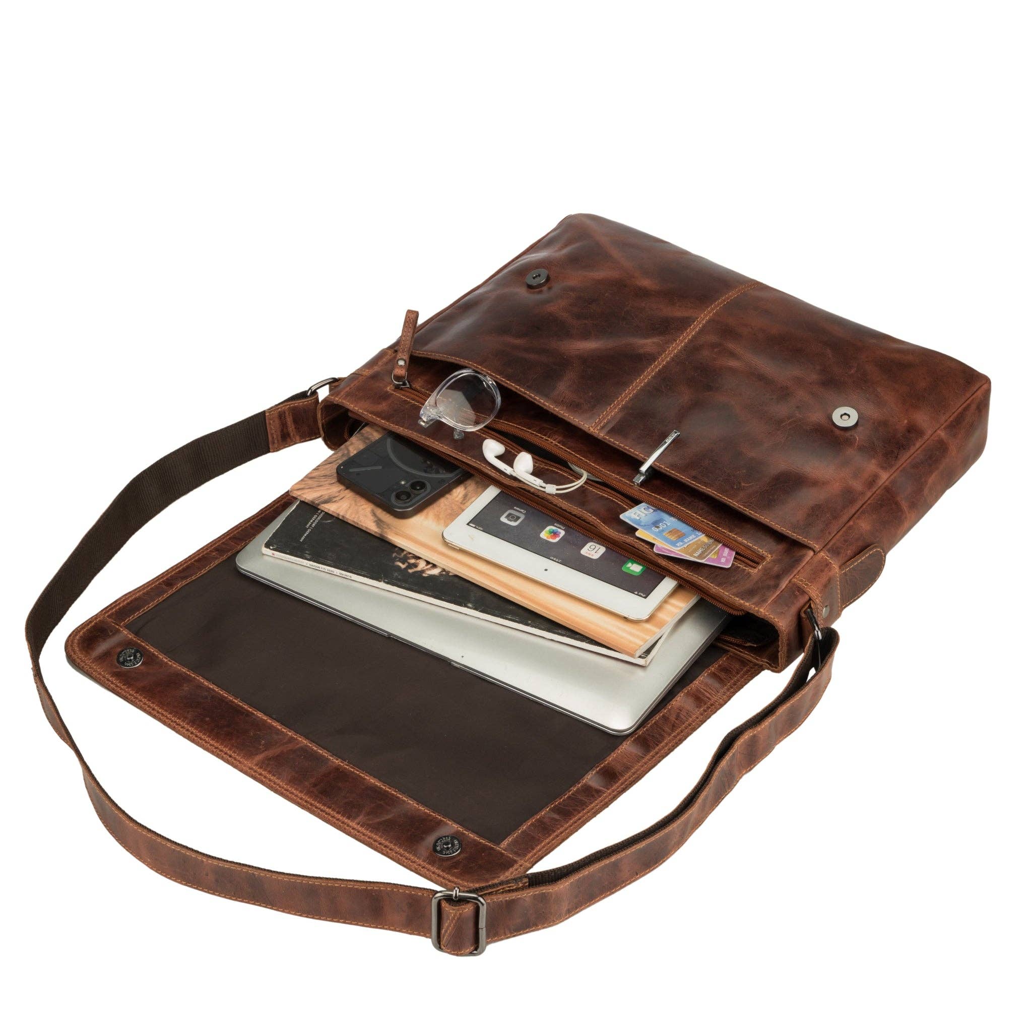 Richmond Full-Grain Leather Laptop Bag | 16" Messenger Bag for Men | Chestnut Minori Leather
