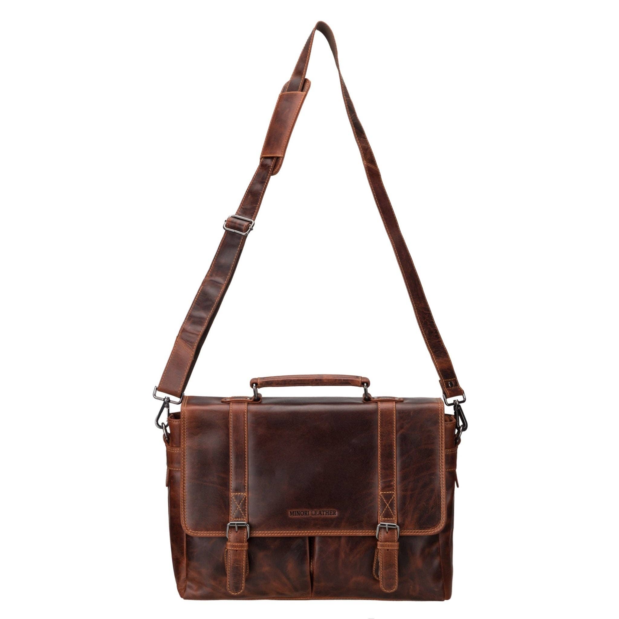 Boston Full-Grain Leather Briefcase Bag | 16" Laptop Bag Minori Leather
