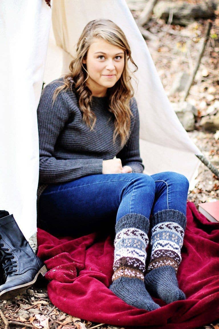 Deluxe Hand Knit Long Alpaca Socks | 70% Alpaca | Ethically Made Choice Alpaca Products