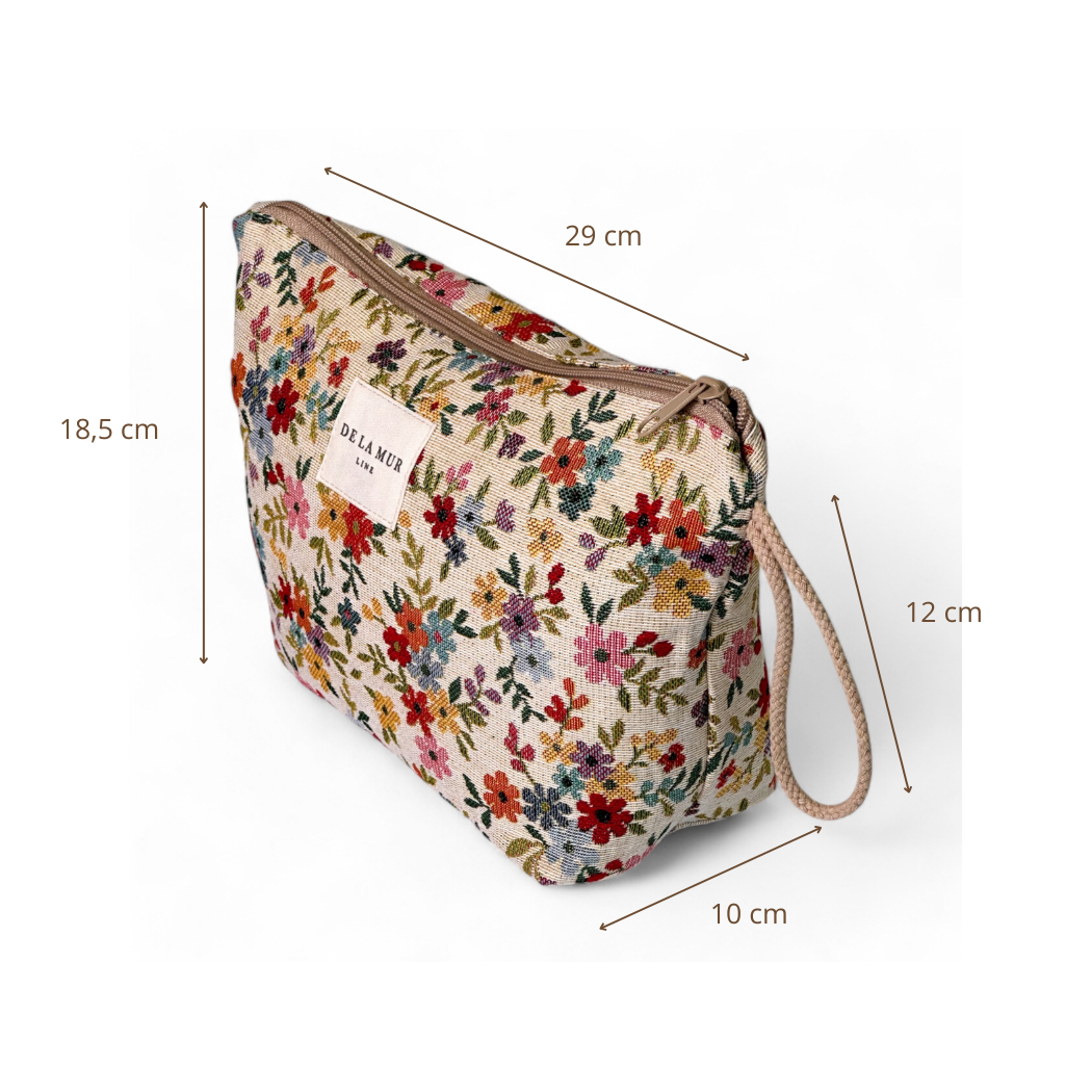 Floral Jacquard Large Makeup Bag | Made in Spain | Ethical Accessory DE LA MUR LINE US Inc