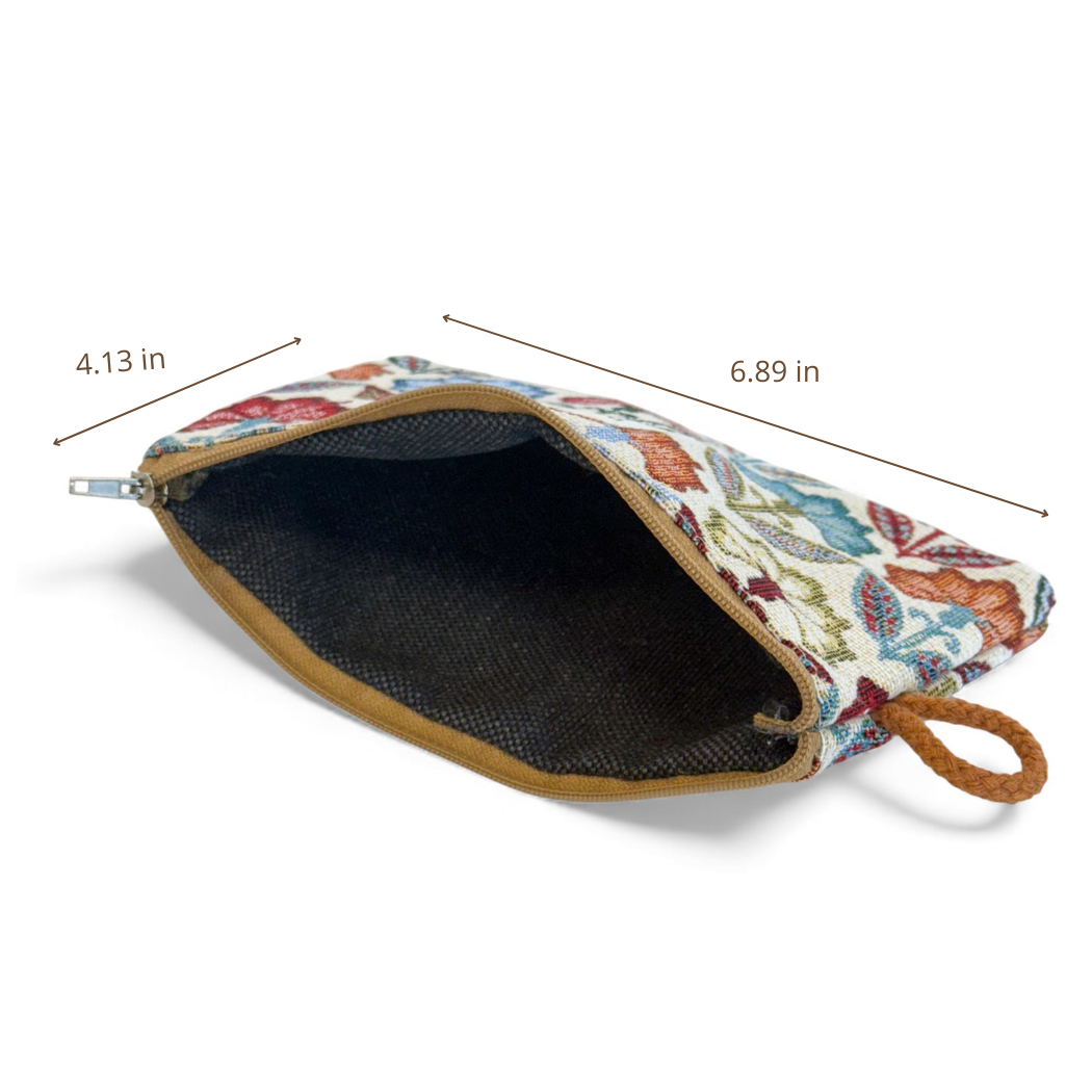 Floral Jacquard Makeup Bag & Coin Purse – Small Zip Pouch