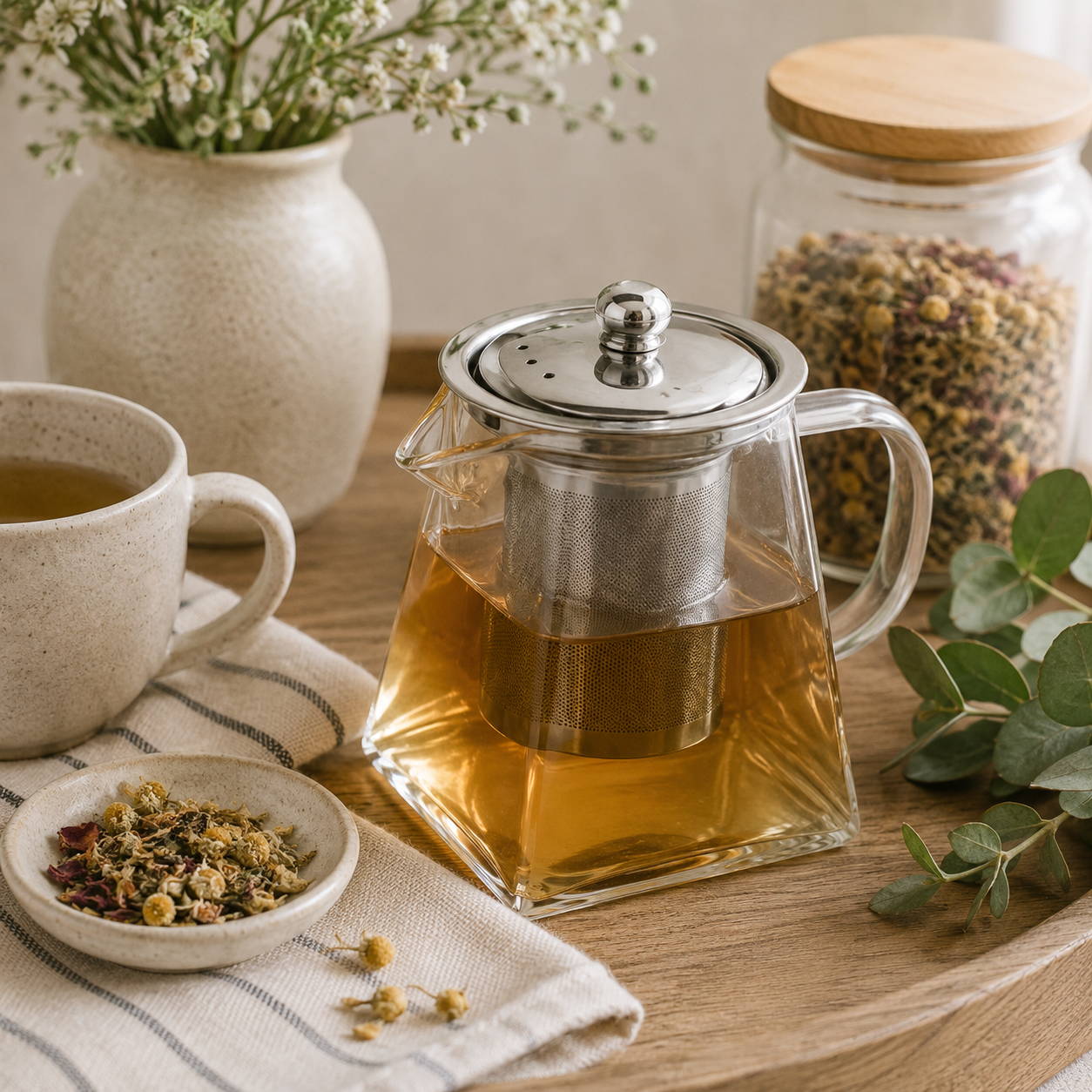 Clear Glass Tea pot with Strainer