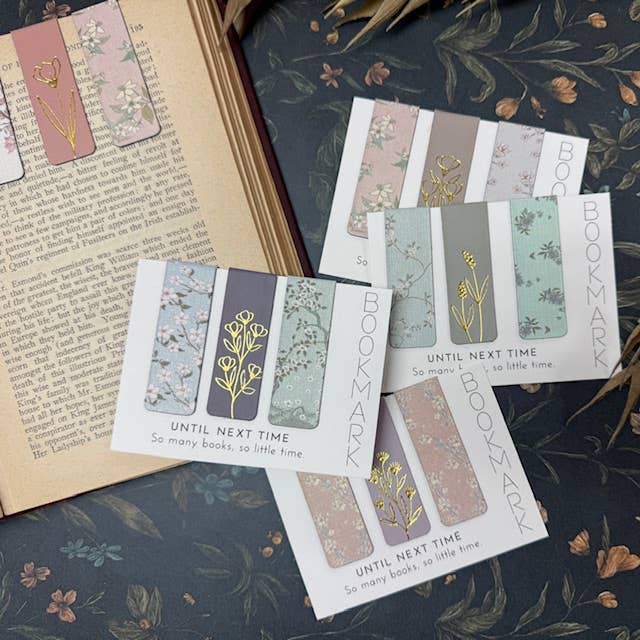 Magnetic Bookmarks Set of 3 | Floral Hand-Foiled | Unique Book Lover Gift A House of Books