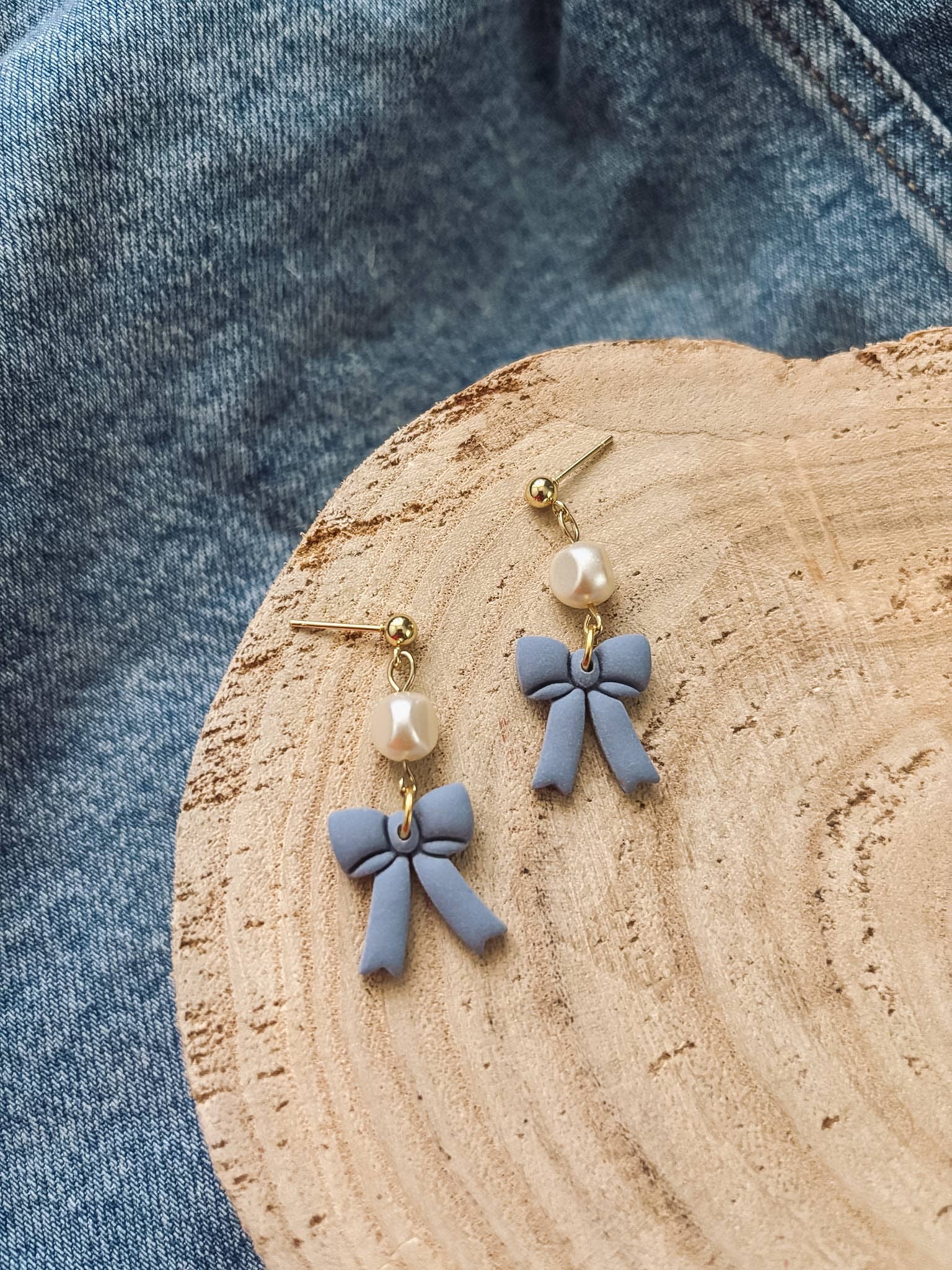 Blue Pearl Bow Earrings, Vintage Americana - Placed by Grace