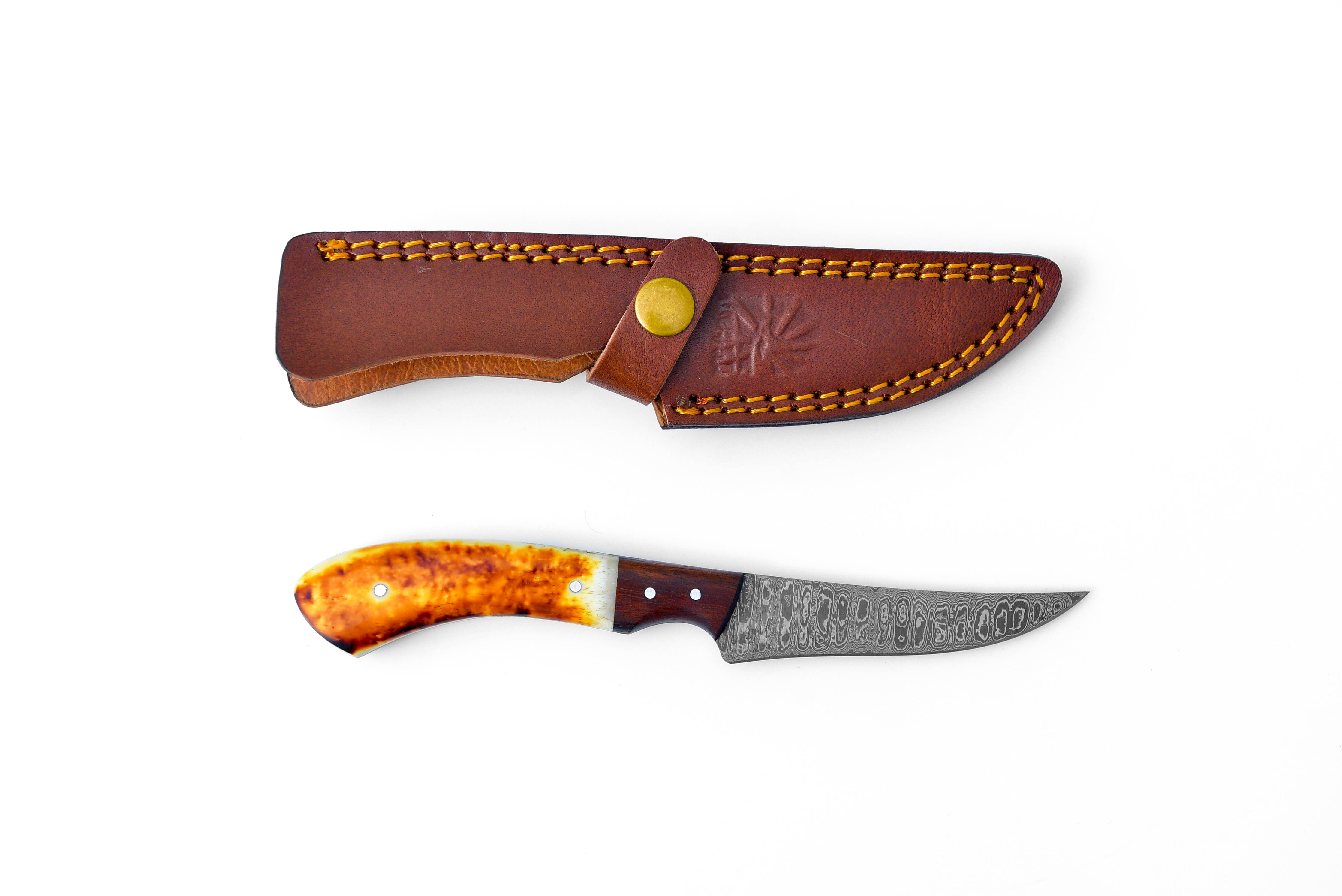 Damascus Compact Fillet Knife Brown/Wood TK-204
