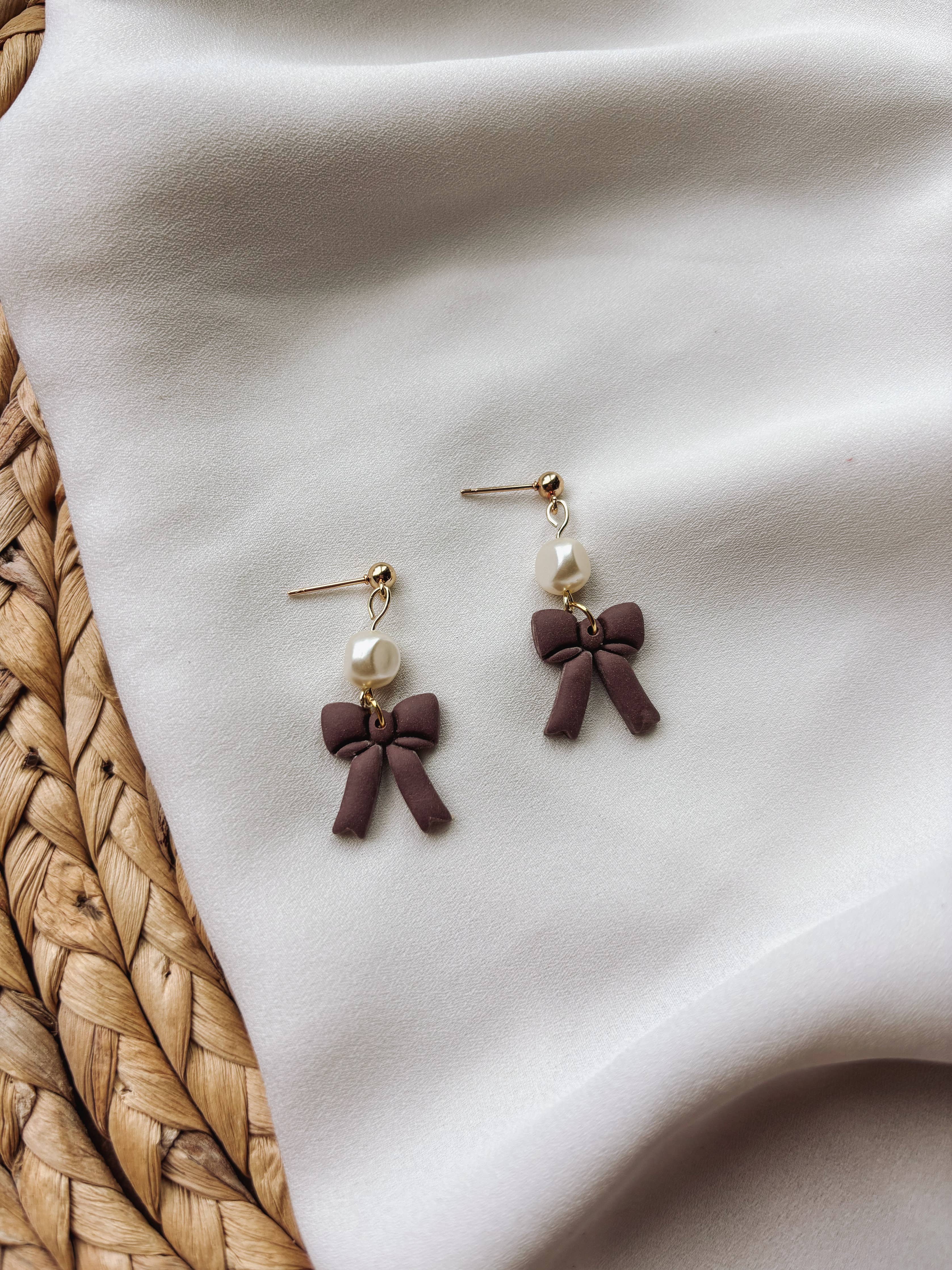 Chocolate Pearl Bow Earrings - Placed by Grace Placed by Grace