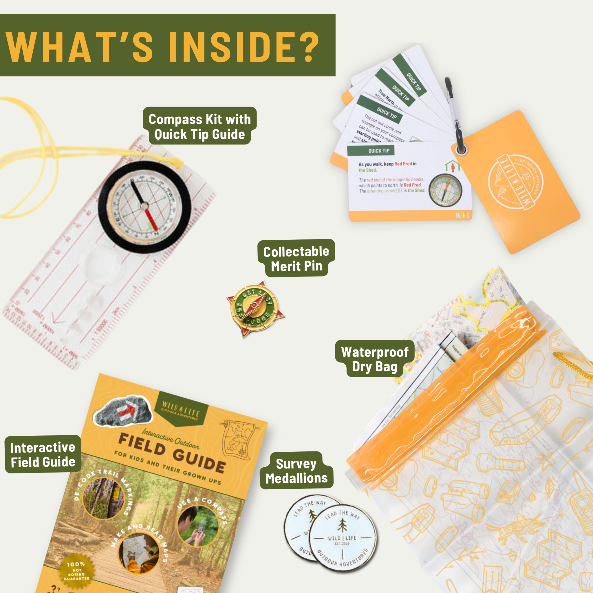 Kids Navigation Kit Compass Map Skills Adventure Set Wild Life Outdoor Adventures