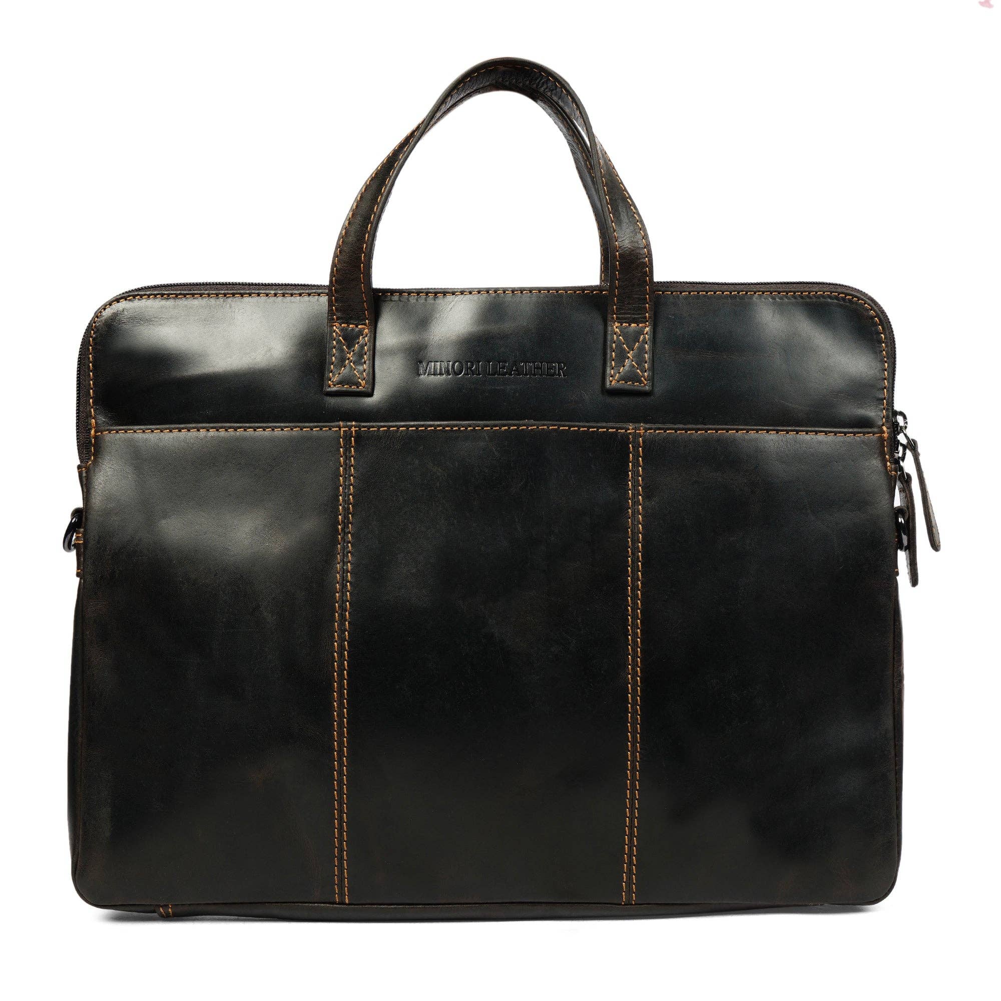 Santiago Full-Grain Leather Laptop Sleeve | 16" Laptop Bag | Brown Minori Leather