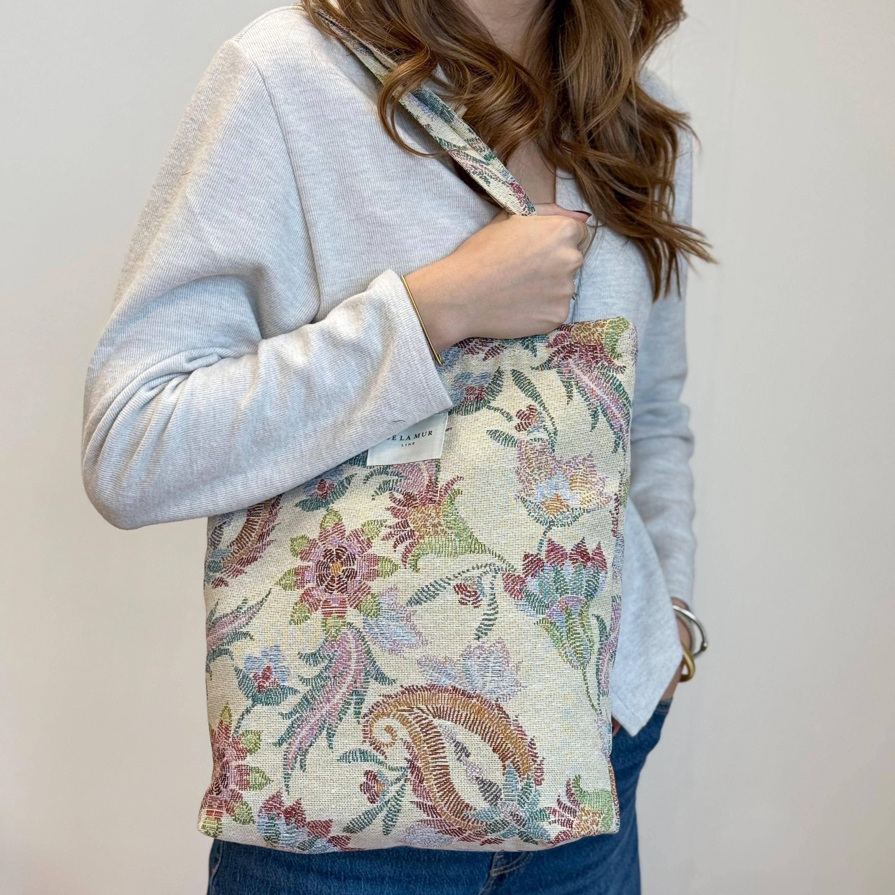 Floral Jacquard Medium Zip Tote Bag – Multicolor Paisley