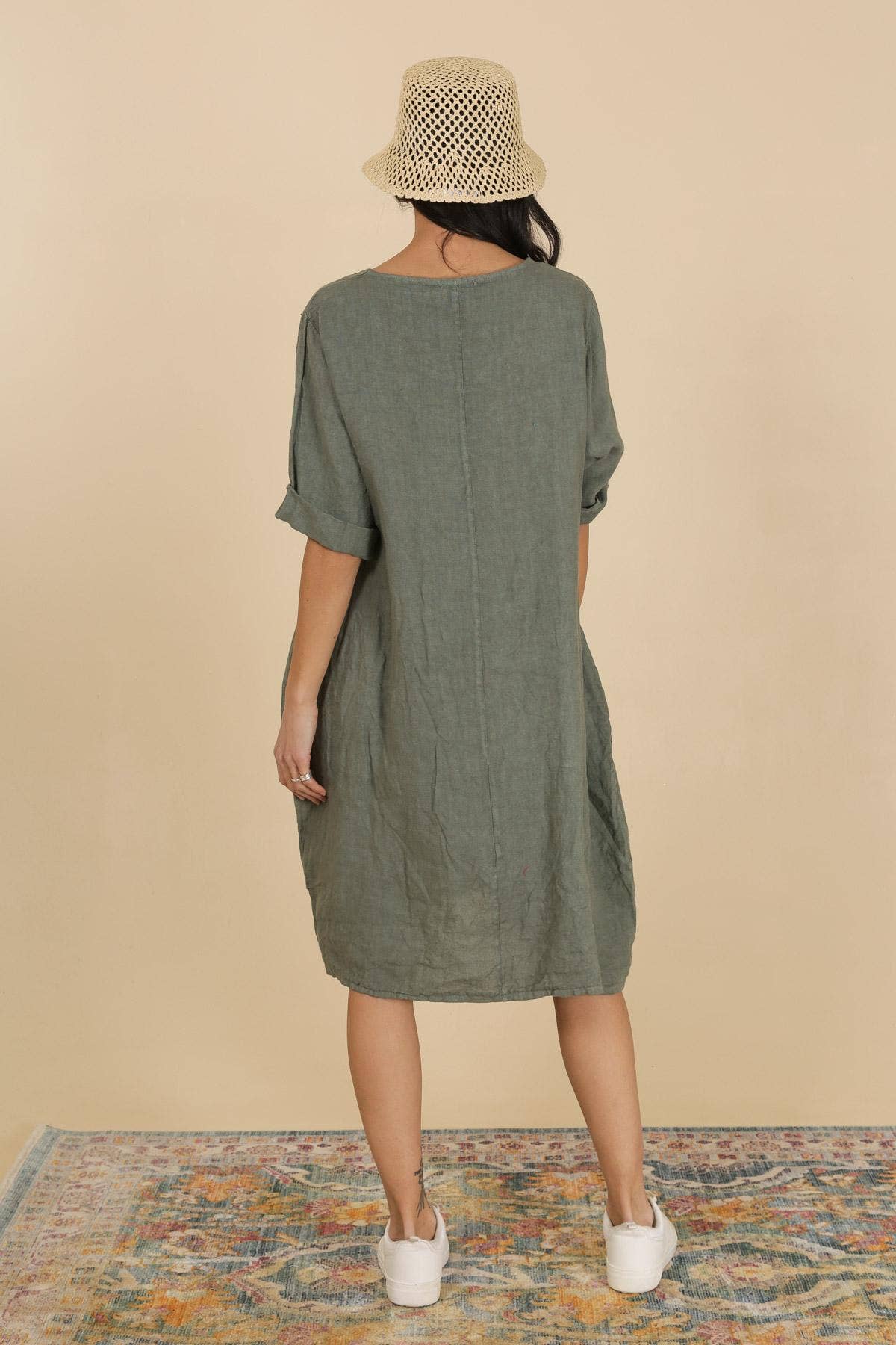 Italian Linen Dress- Round neck short dress