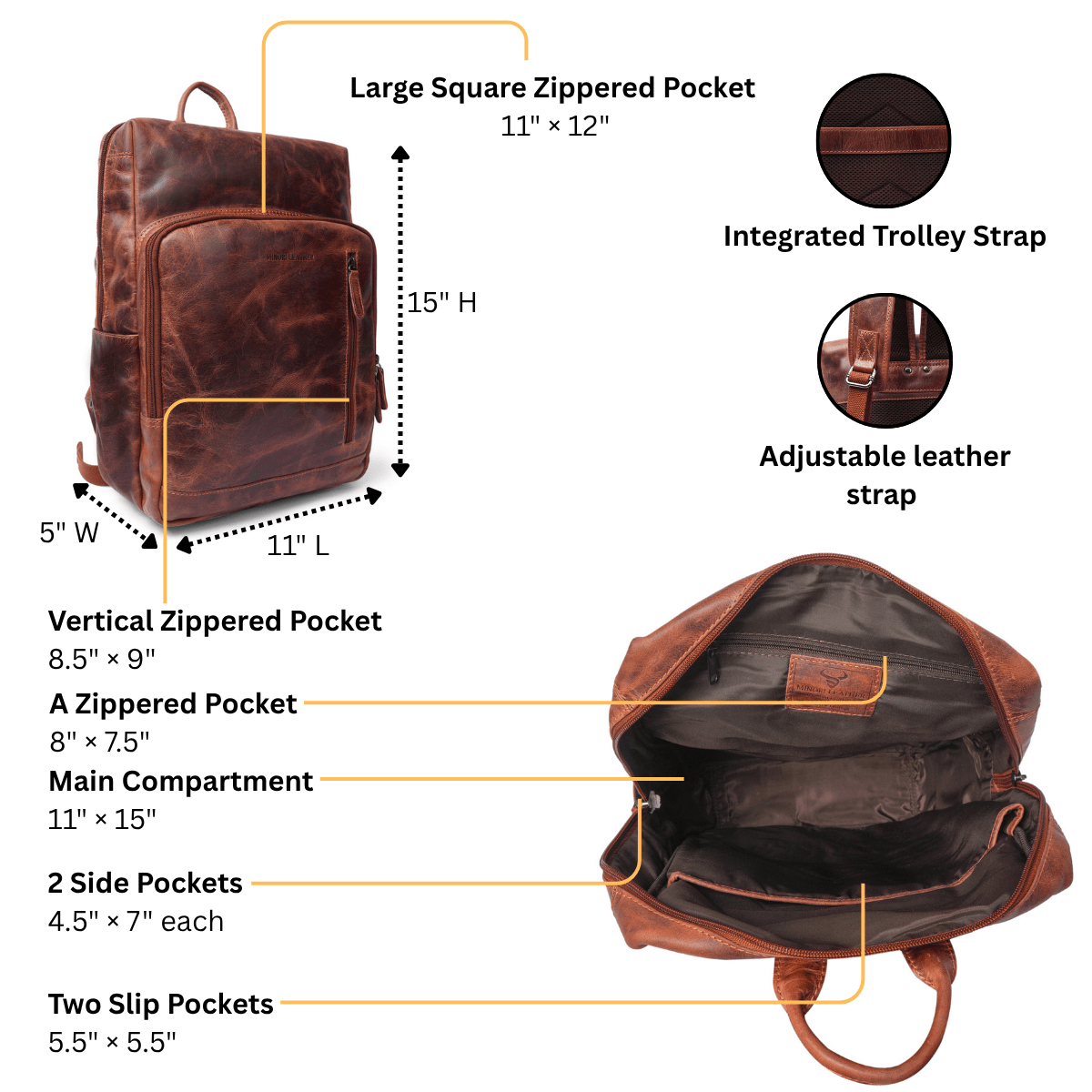 Oslo Full-Grain Leather Laptop Backpack | 16" Laptop Bag Minori Leather