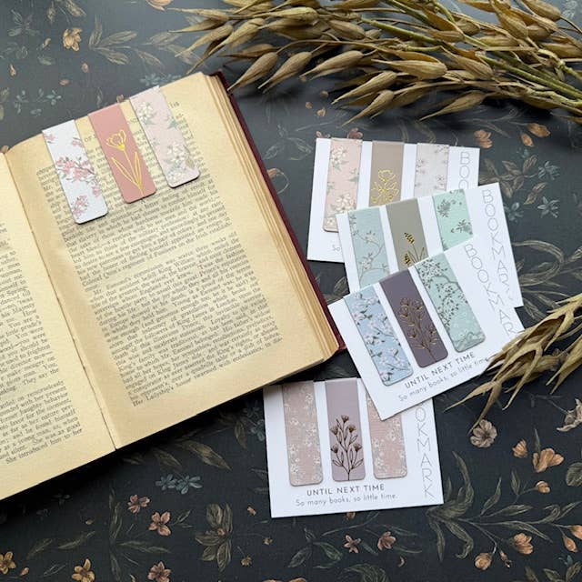 Magnetic Bookmarks Set of 3 | Floral Hand-Foiled | Unique Book Lover Gift A House of Books