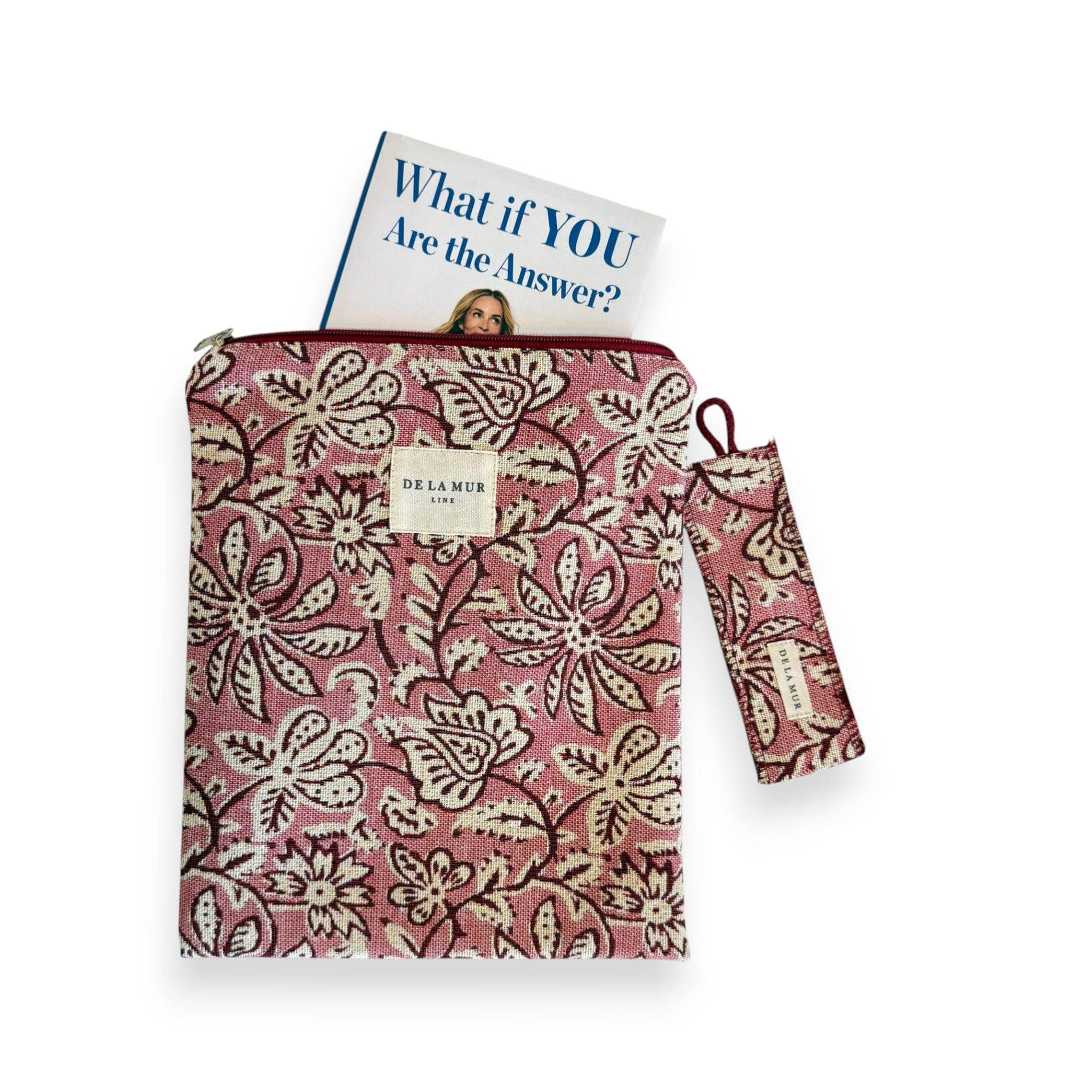 Floral Jacquard Book Cover & Matching Bookmark – Zippered Fabric Sleeve