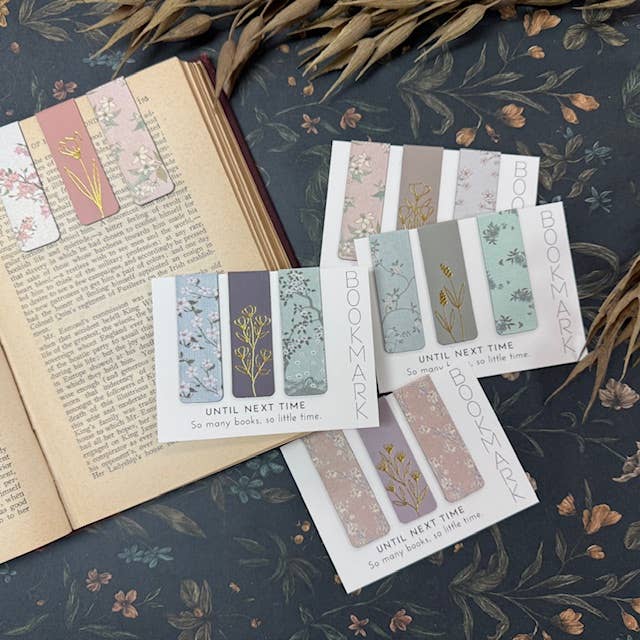 Magnetic Bookmarks Set of 3 | Floral Hand-Foiled | Unique Book Lover Gift A House of Books