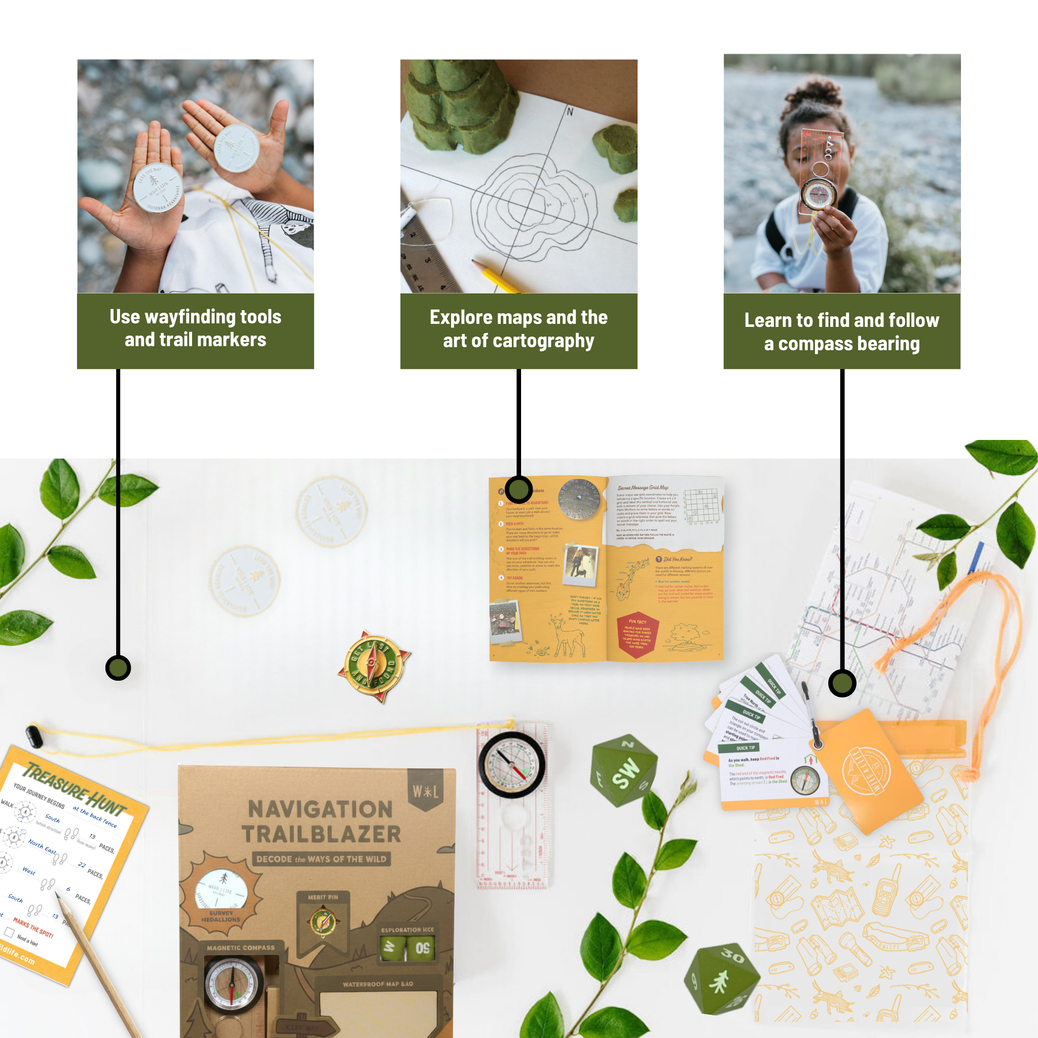 Kids Navigation Kit Compass Map Skills Adventure Set Wild Life Outdoor Adventures