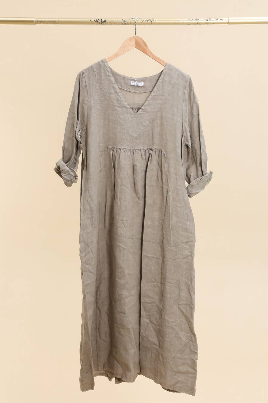 Italian Linen Dress- 3/4 Sleeve, V-neck