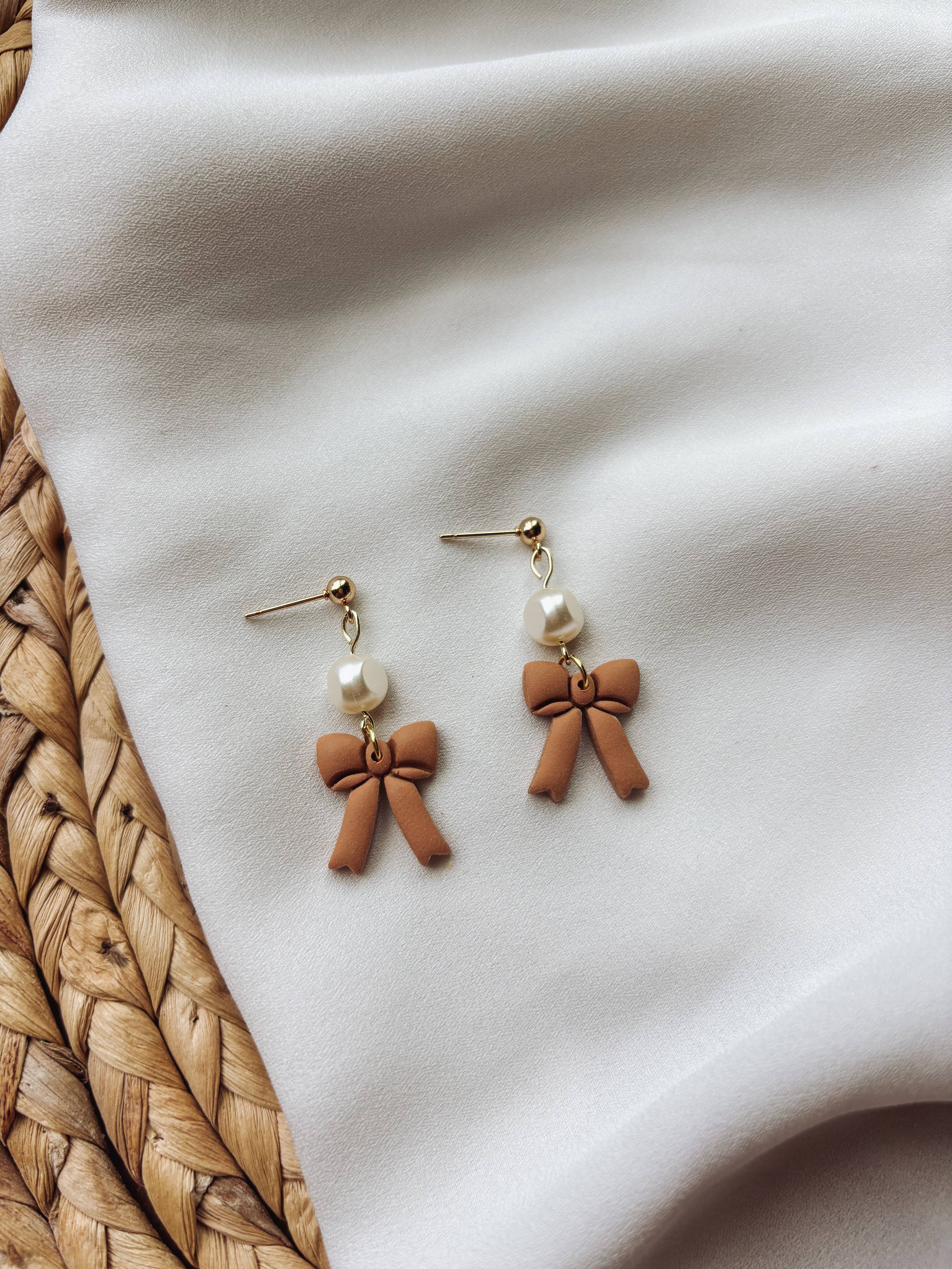 Mustard Yellow Pearl Bow Earrings - Placed by Grace