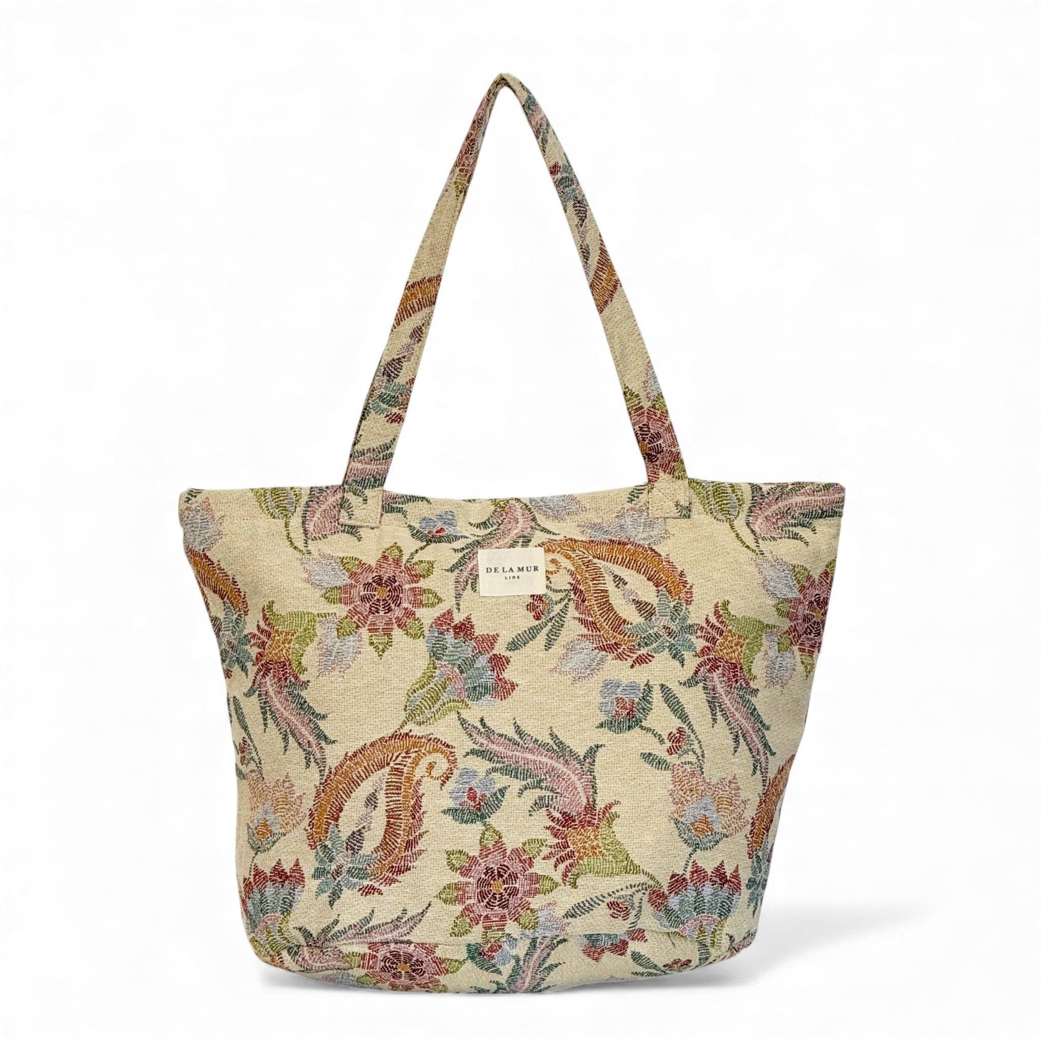 Floral Jacquard Large Zip Tote Bag – Multicolor Paisley