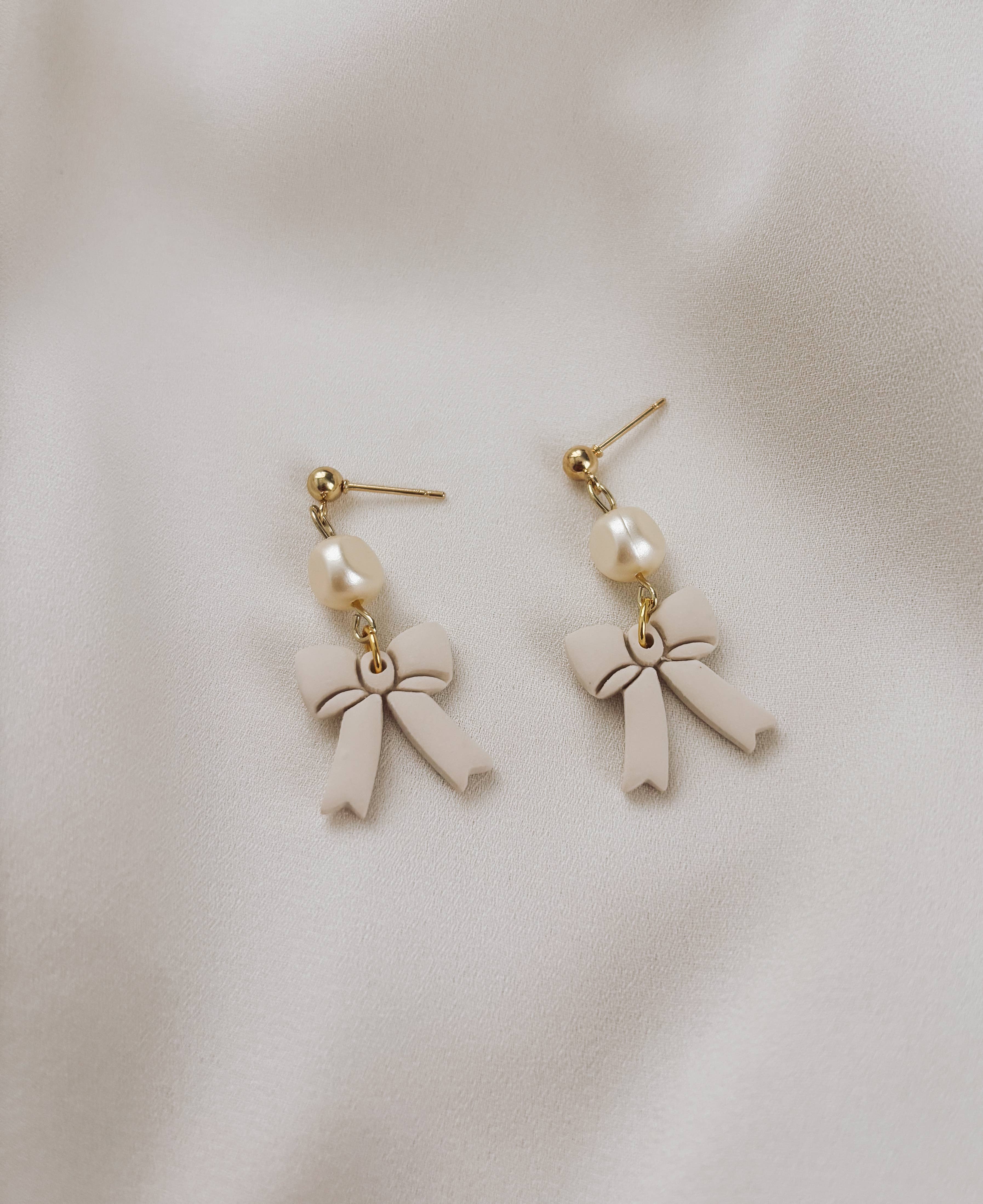 Bow and Pearl Earrings, Bridgerton-Inspired- Placed by Grace Placed by Grace