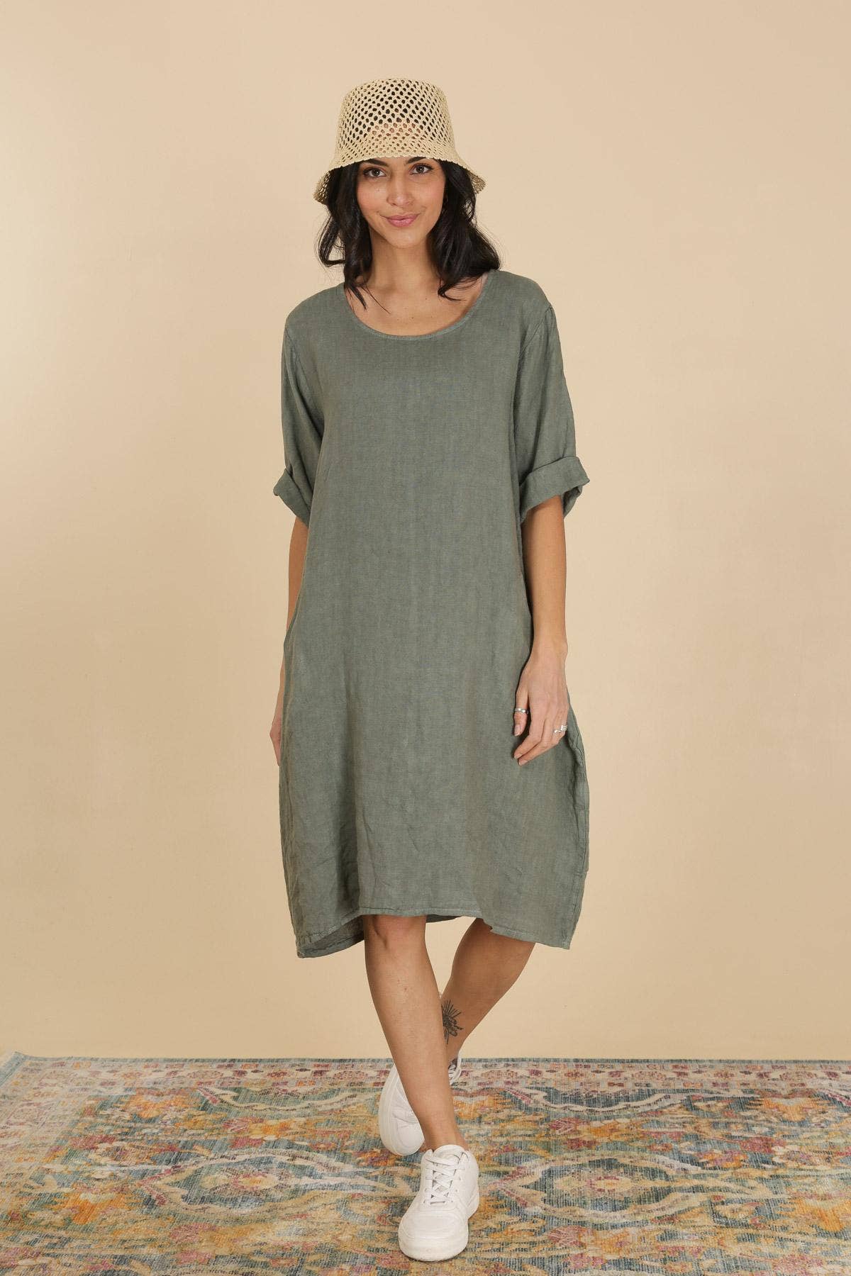 Italian Linen Dress- Round neck short dress