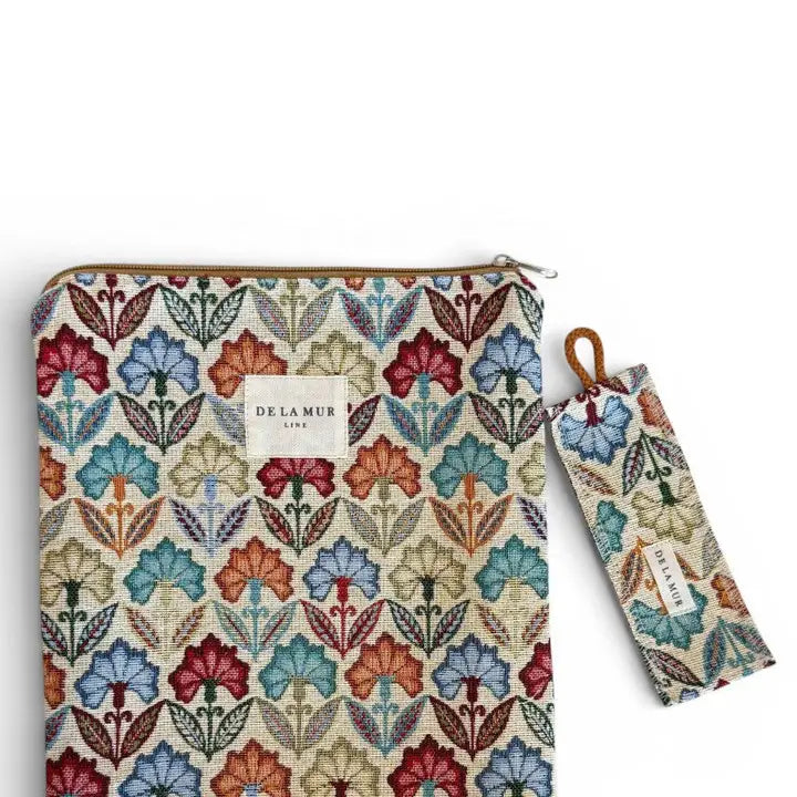 Floral Jacquard Book Cover & Matching Bookmark – Zippered Fabric Sleeve
