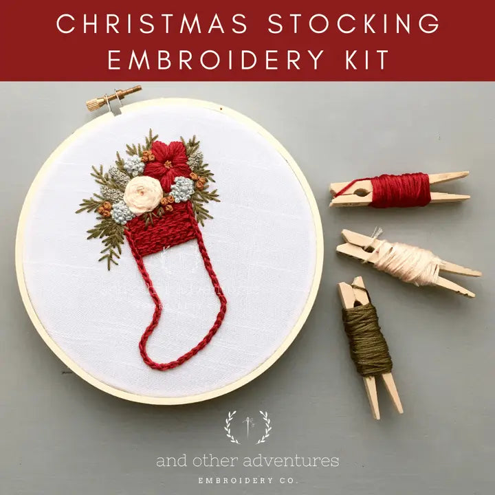 Hand Embroidery Kit for Beginners | Choose Your Design Embroidery Kit- Red Christmas Stocking And Other Adventures Embroidery Co