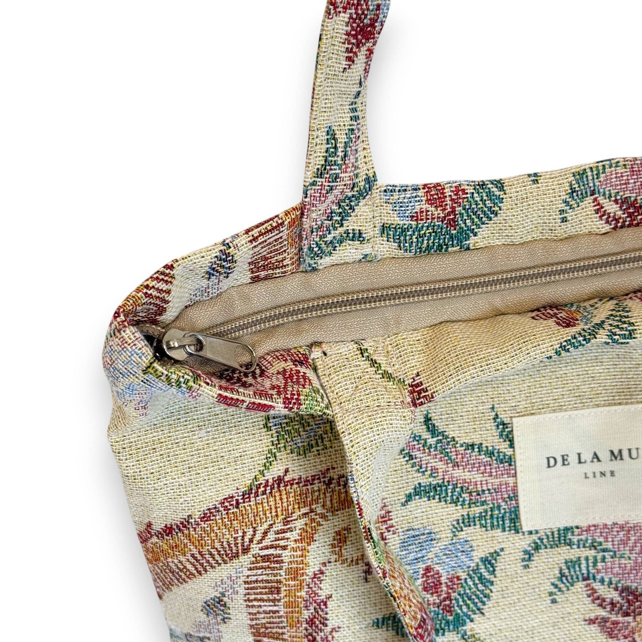 Floral Jacquard Medium Zip Tote Bag – Multicolor Paisley