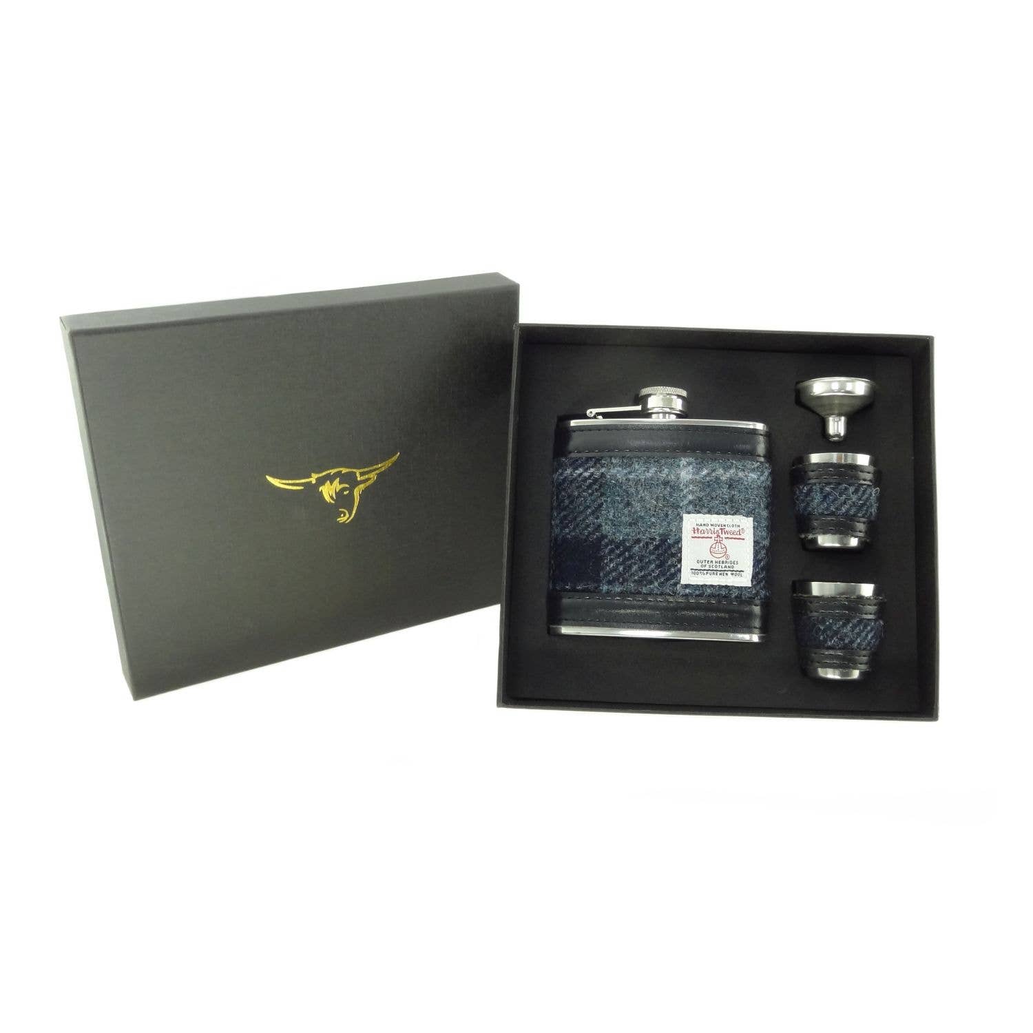 Harris Tweed 6oz Hip Flask Gift Set with Funnel & 2 Cups | Gift Set