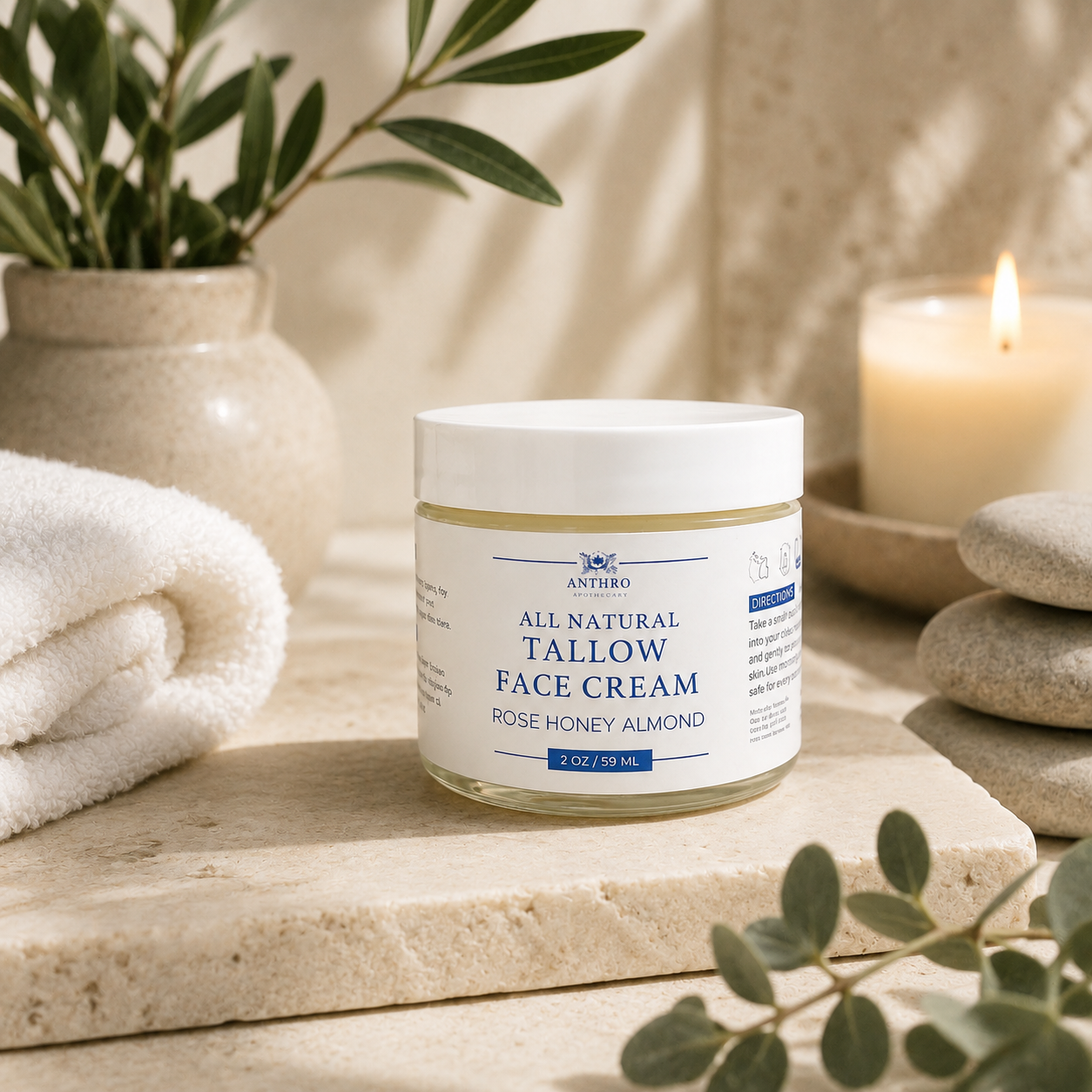 Tallow Face Cream | Rose Honey Almond & Unscented | Non-Comedogenic Moisturizer