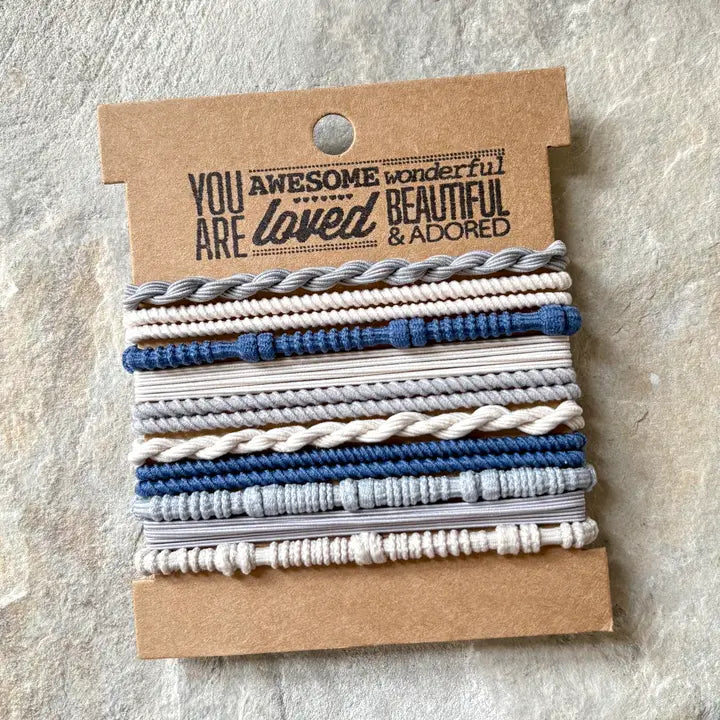 Upcycled Boho Hairties Blue and Cream Anthro Apothecary