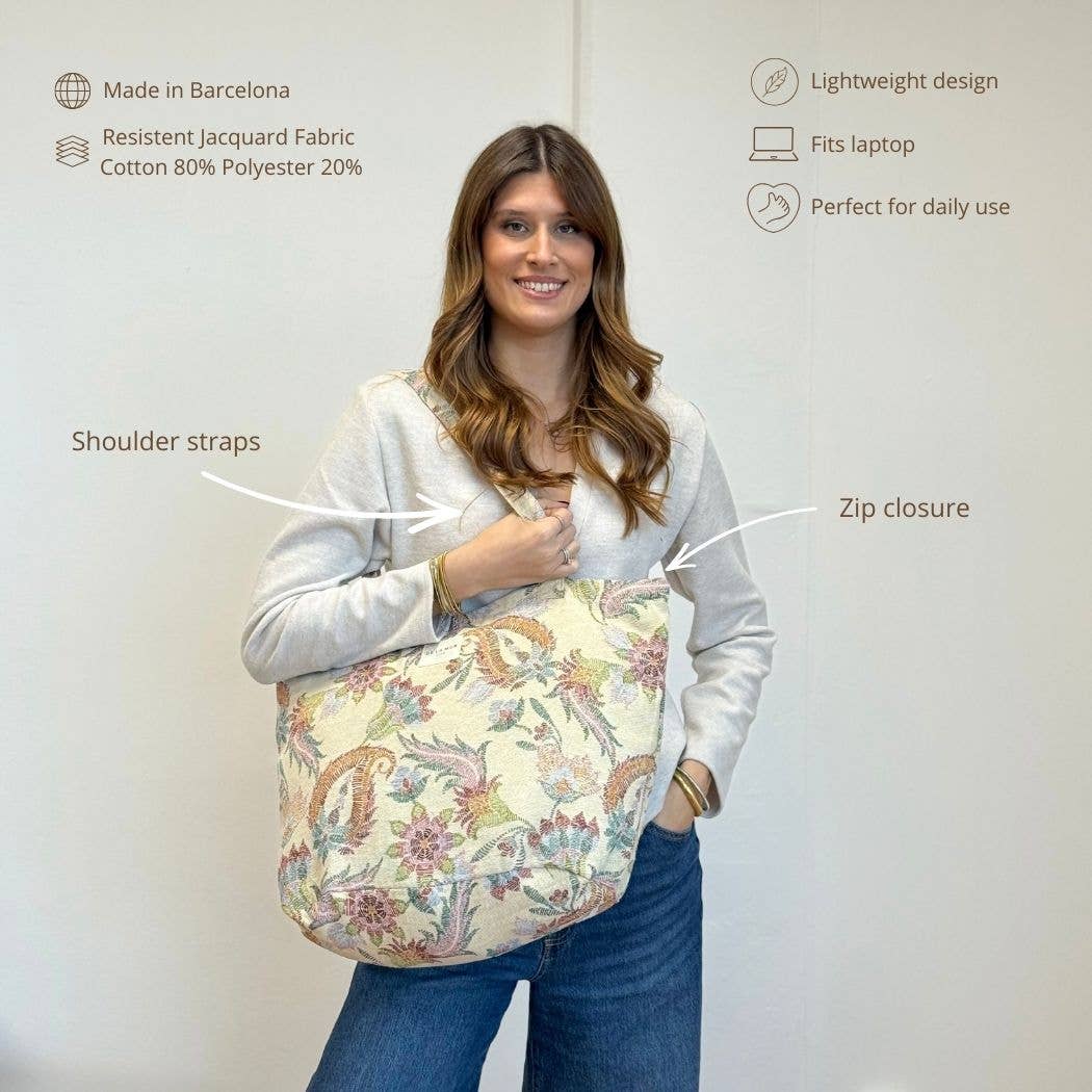 Floral Jacquard Large Zip Tote Bag – Multicolor Paisley