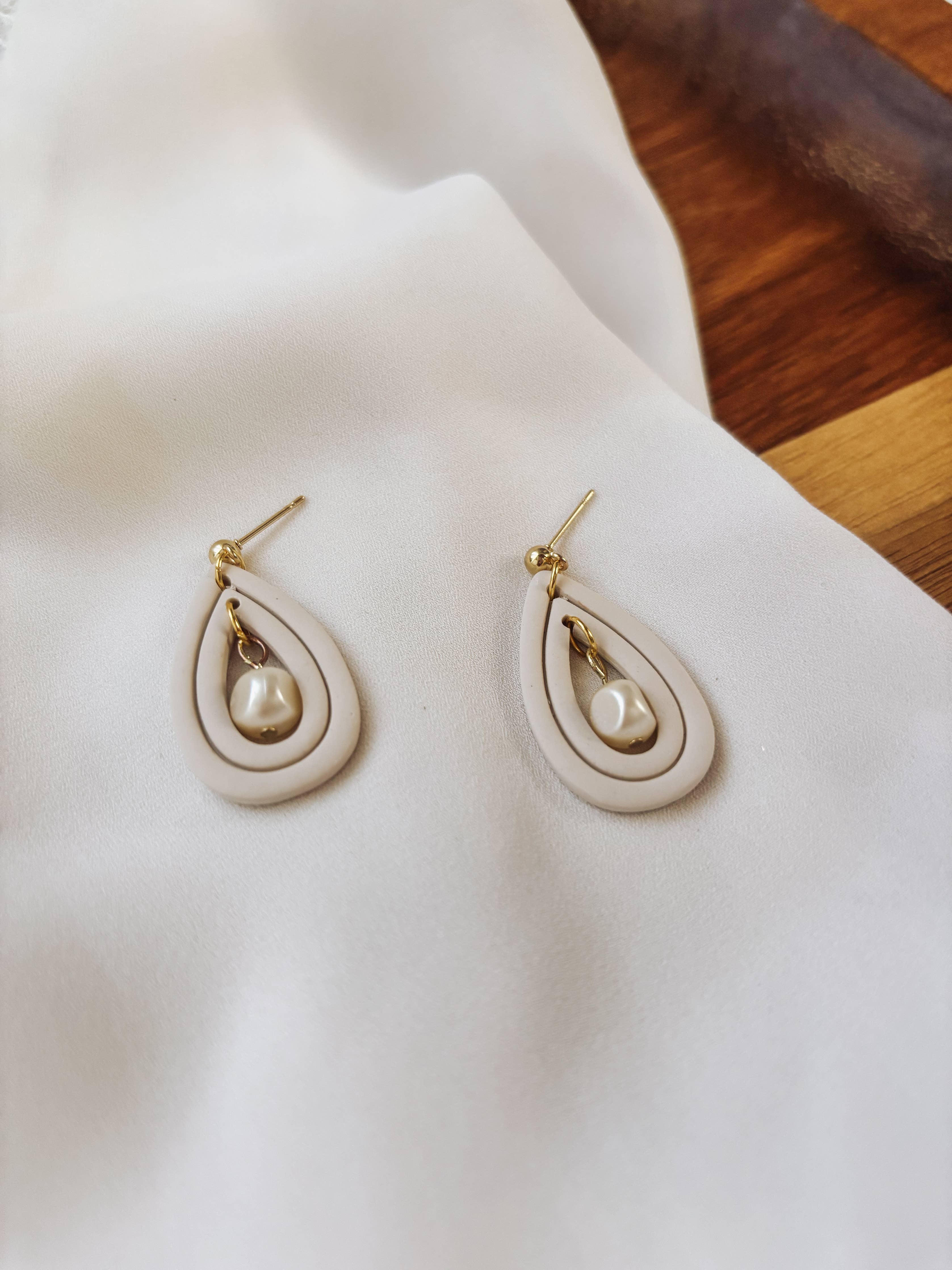 Textured Clay Teardrop Earrings with Pearls - Placed by Grace