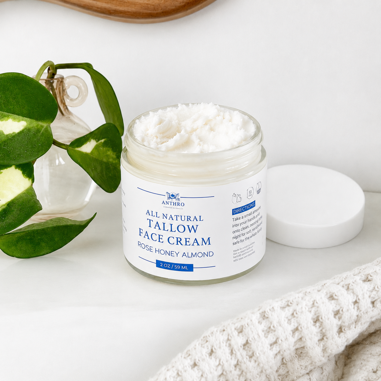 Tallow Face Cream | Rose Honey Almond & Unscented | Non-Comedogenic Moisturizer