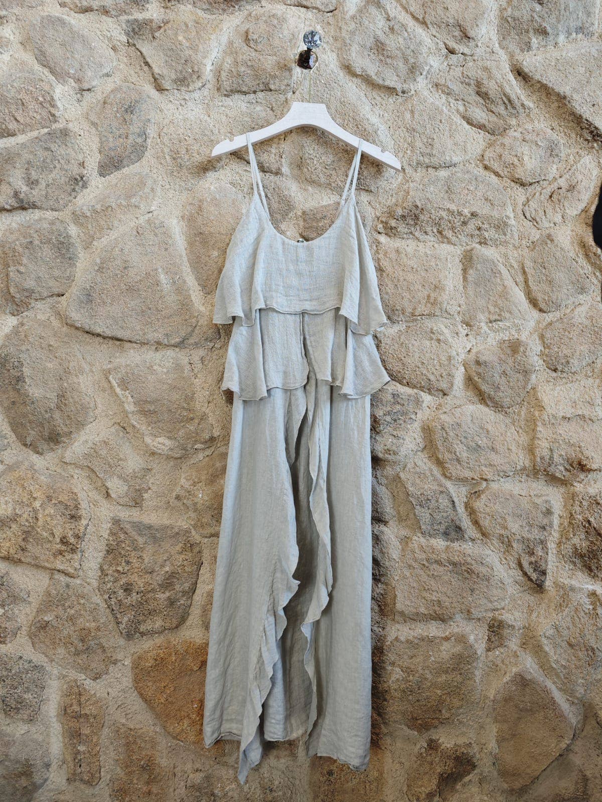 Italian Linen Dress- Slit Skirt Beige Linen & More