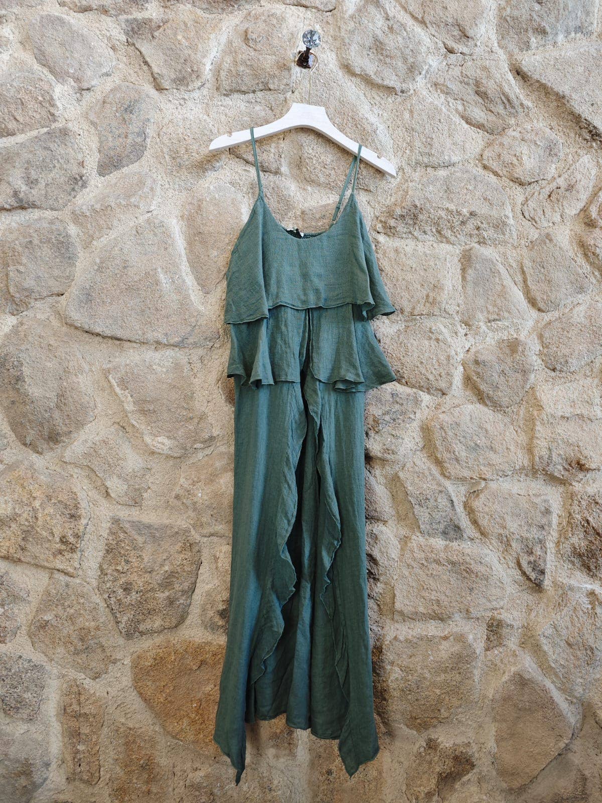 Italian Linen Dress- Slit Skirt khaki Linen & More