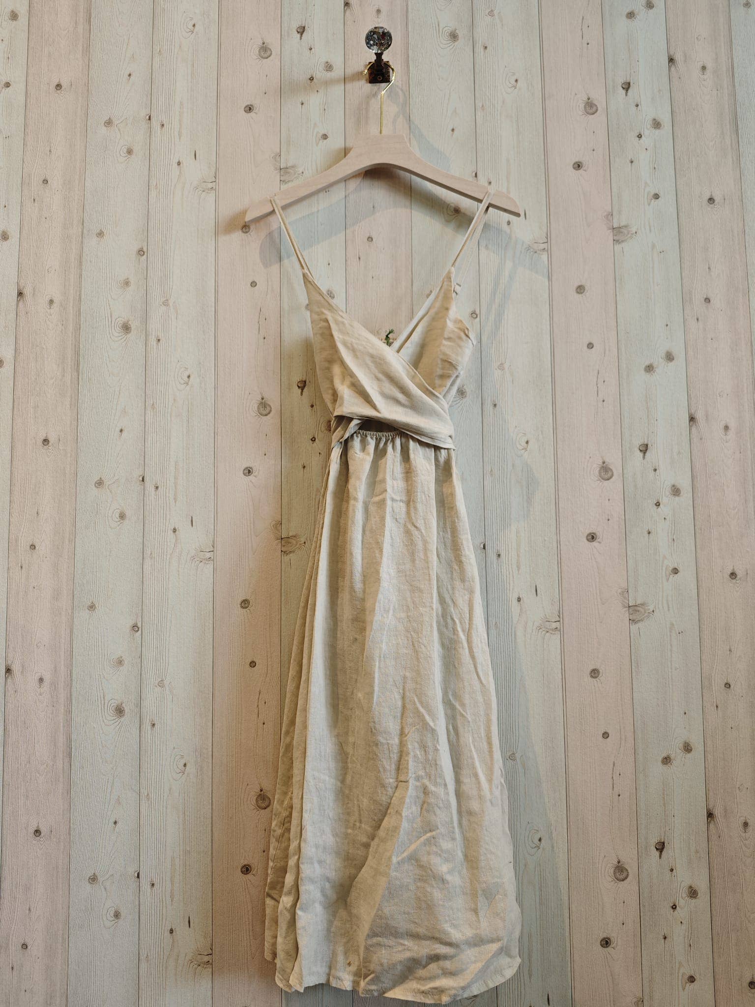 Italian Linen Dress- Criss Cross Beige Linen & More