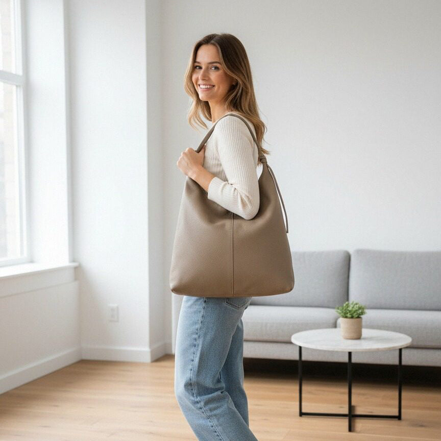 Italian Leather Shoulder Bag Beige Anthro Apothecary