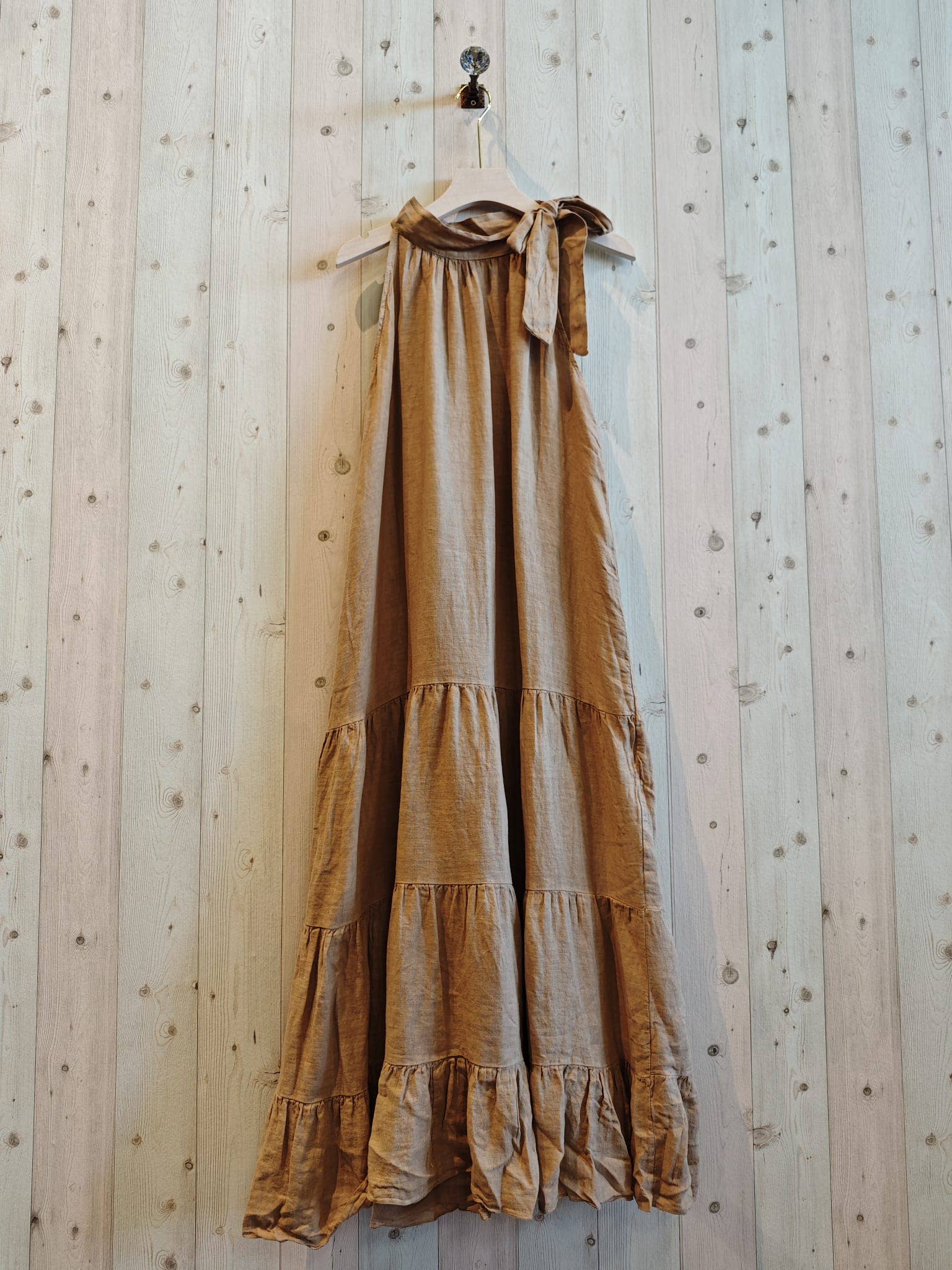 Italian Linen Dress- Neck Tie Camel Linen & More