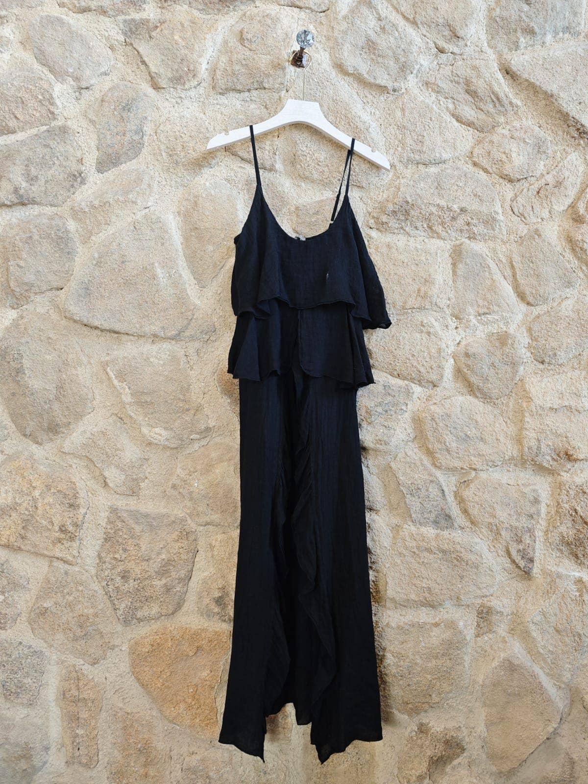 Italian Linen Dress- Slit Skirt Black Linen & More