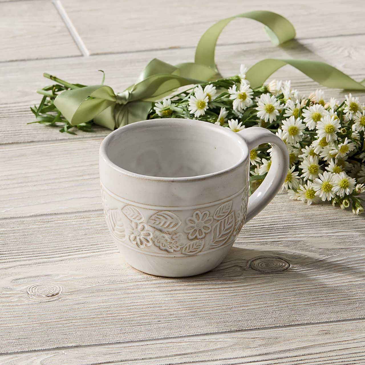 Pressed Blossom Ceramic Mug – Fair Trade Handmade Stoneware 6 oz SERRV International