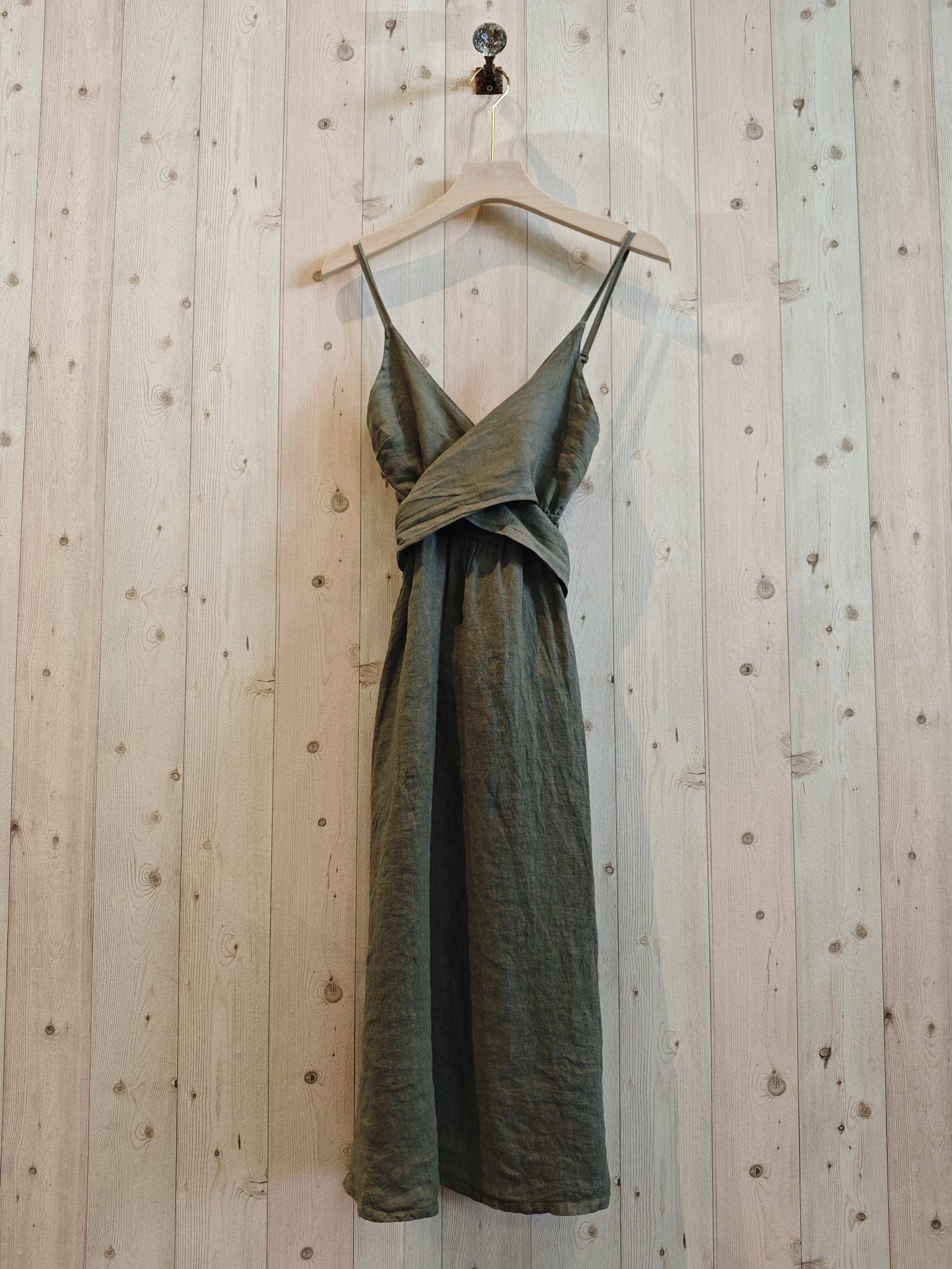 Italian Linen Dress- Criss Cross khaki Linen & More