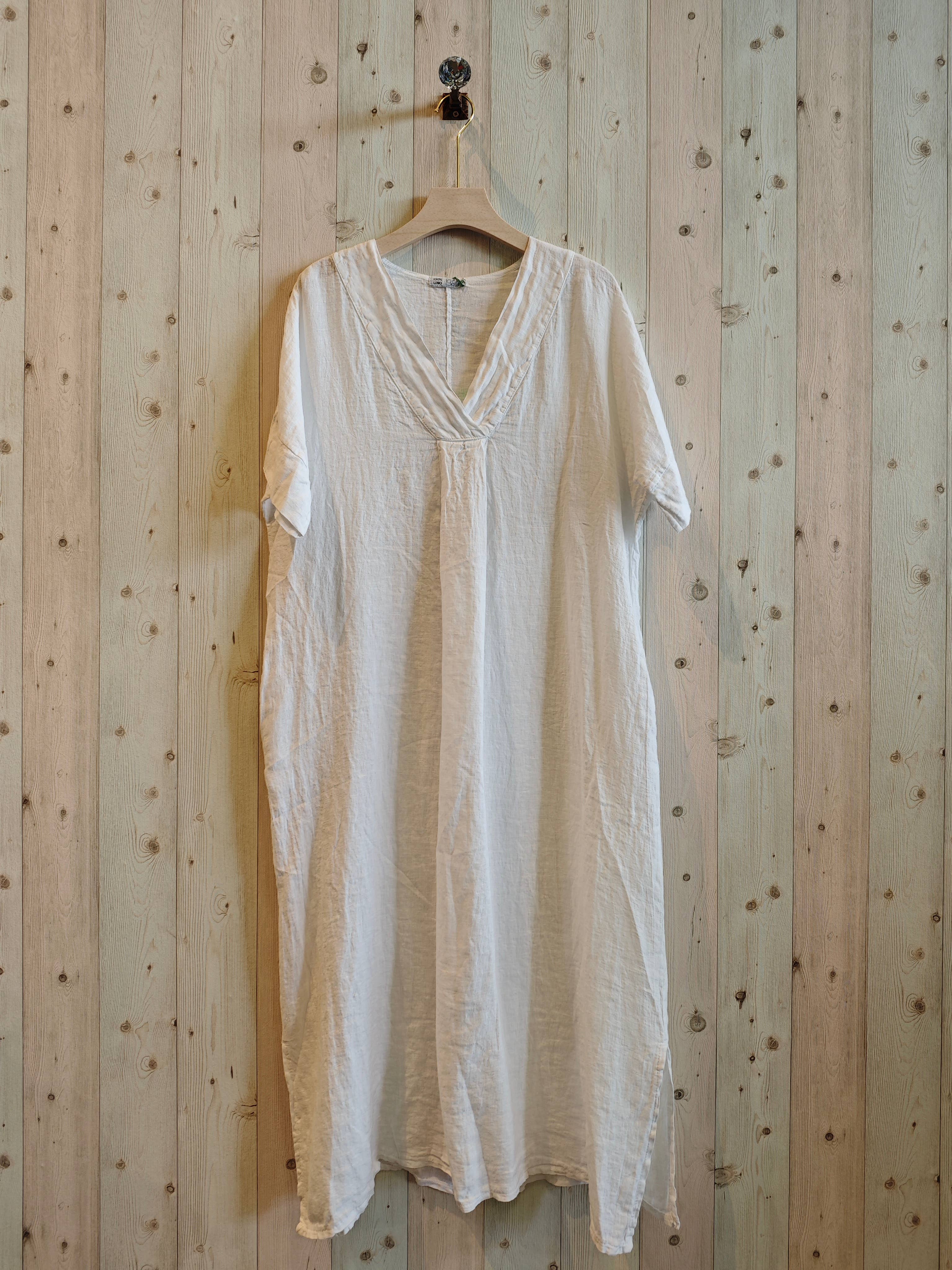 Italian Linen Dress- V neck short sleeve Linen & More